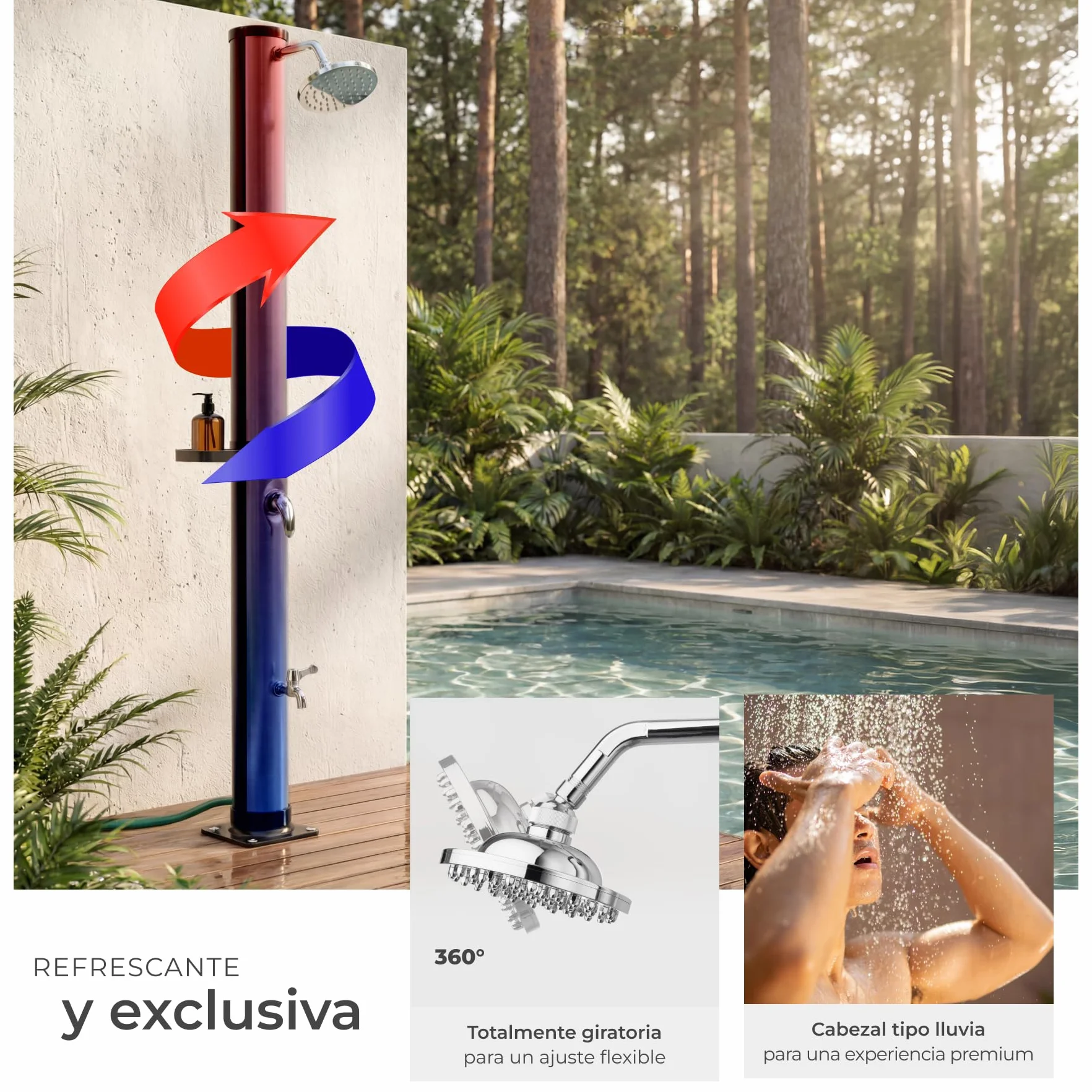 Tectake Ducha Solar Exterior 20 L 360° Resistente Intemperie Negro/Plata