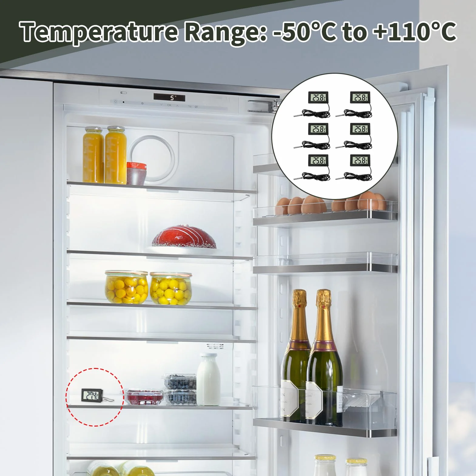 Termómetros Digitales LCD con Sonda Externa, Lote de 6, para Refrigerador Congelador Acuario Reptil
