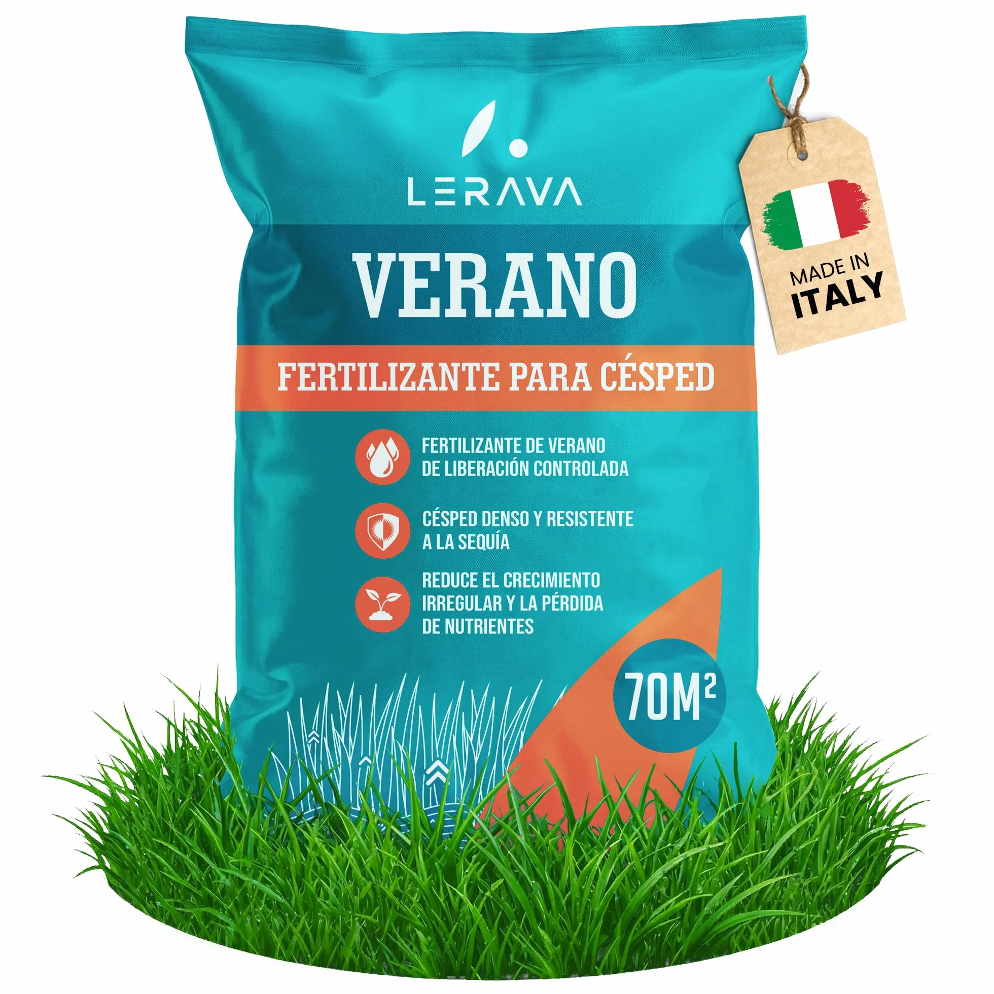 LERAVA® Abono para césped verano 70m² Fertilizante granulado liberación lenta