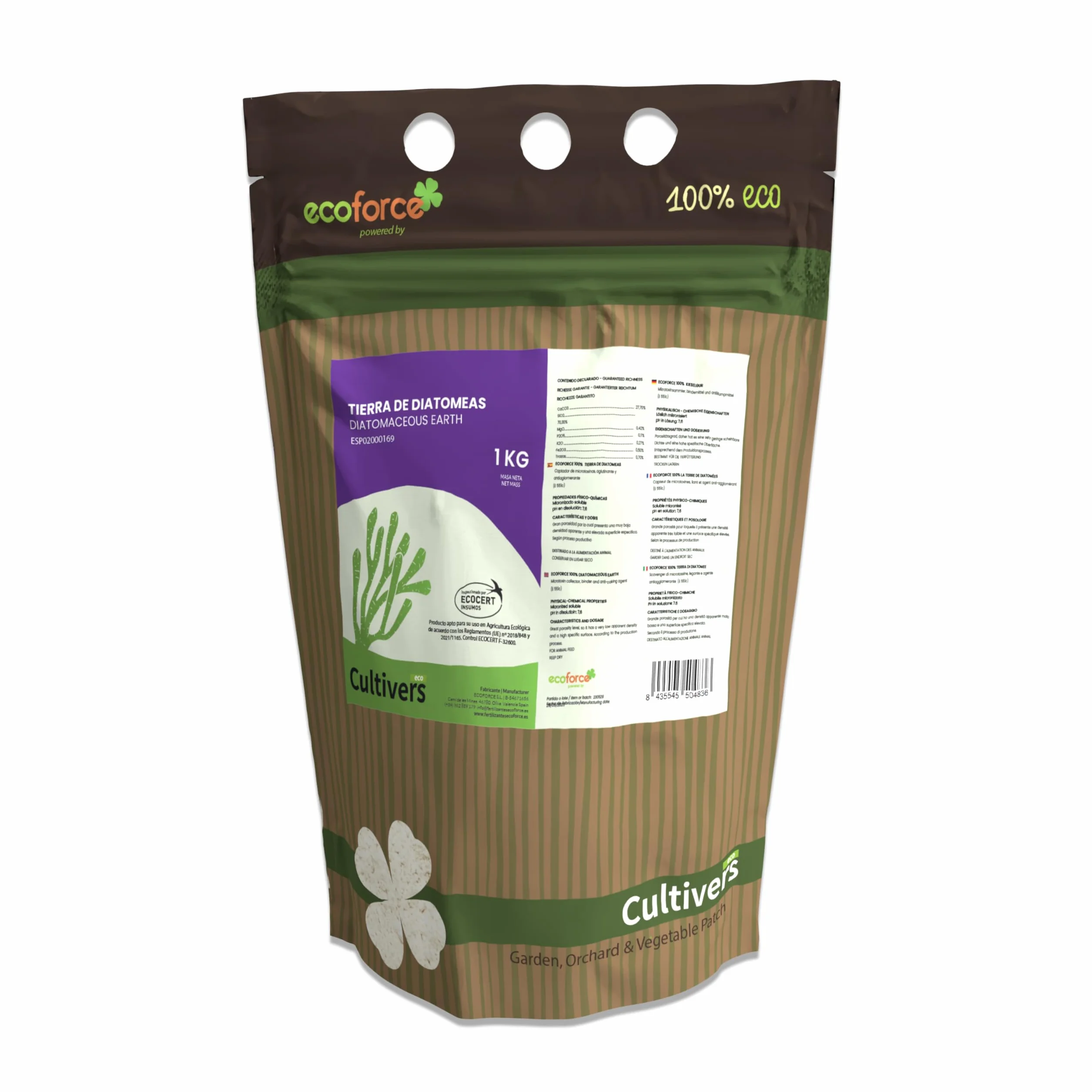 CULTIVERS Tierra Diatomeas Micronizada 1 kg Polvo Ultrafino Natural Certificada ECOCERT