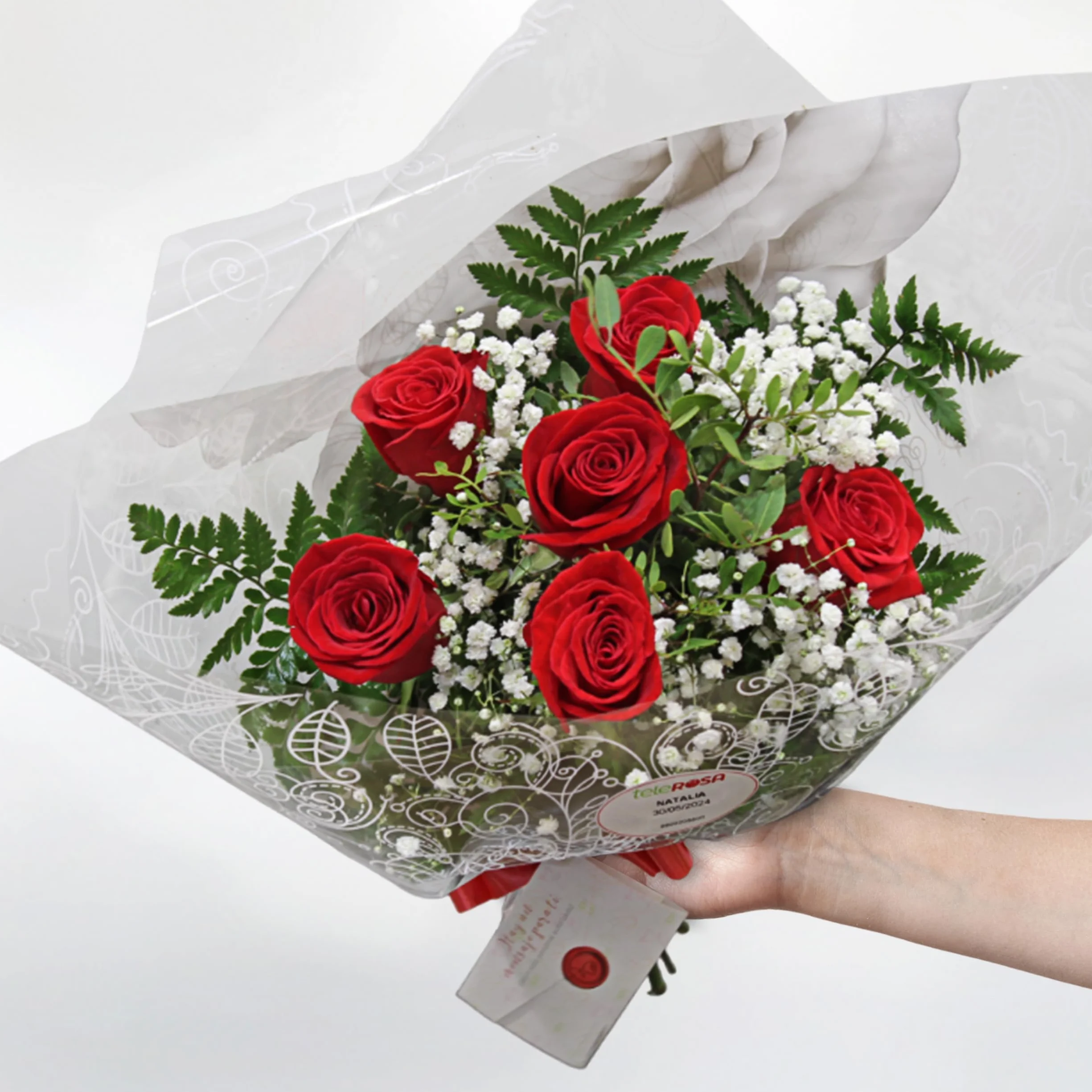 TeleROSA Ramo 6 Rosas Rojas Naturales - Flores a domicilio con tarjeta dedicatoria