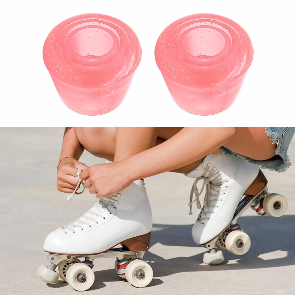 Topes para patines de goma PU universales con tornillos rosa transparente Juego de 2