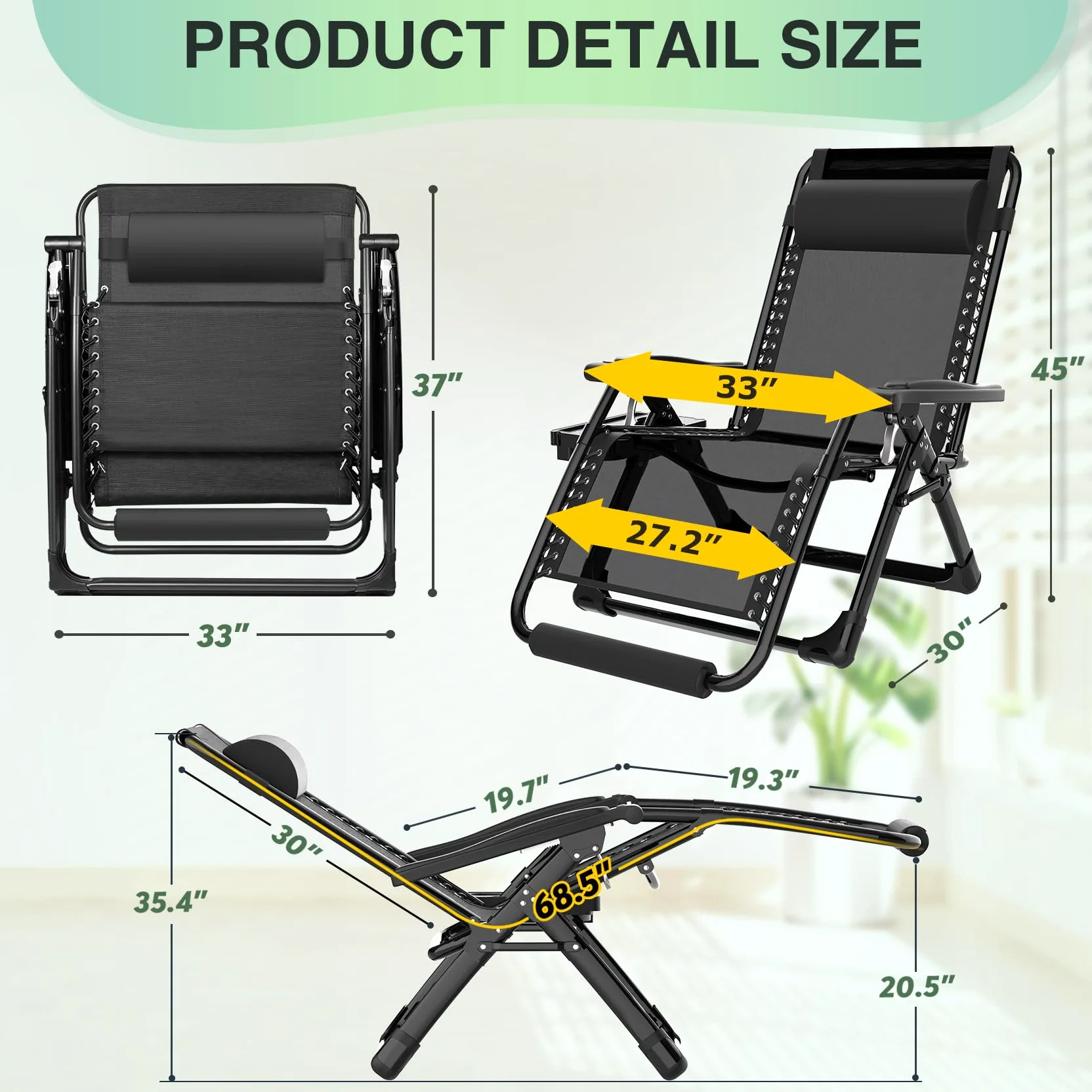 Suteck BZ-2015-214 Silla de Gravedad Cero, Acero aleado, Tinta, XXL-33 Inch