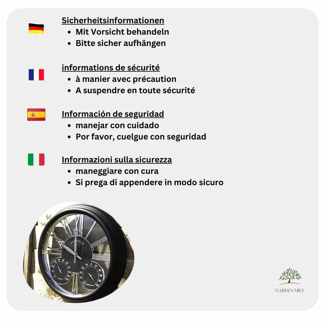 HomeZone Estación Meteorológica Reloj de Pared Exterior Termómetro Barómetro Higrómetro