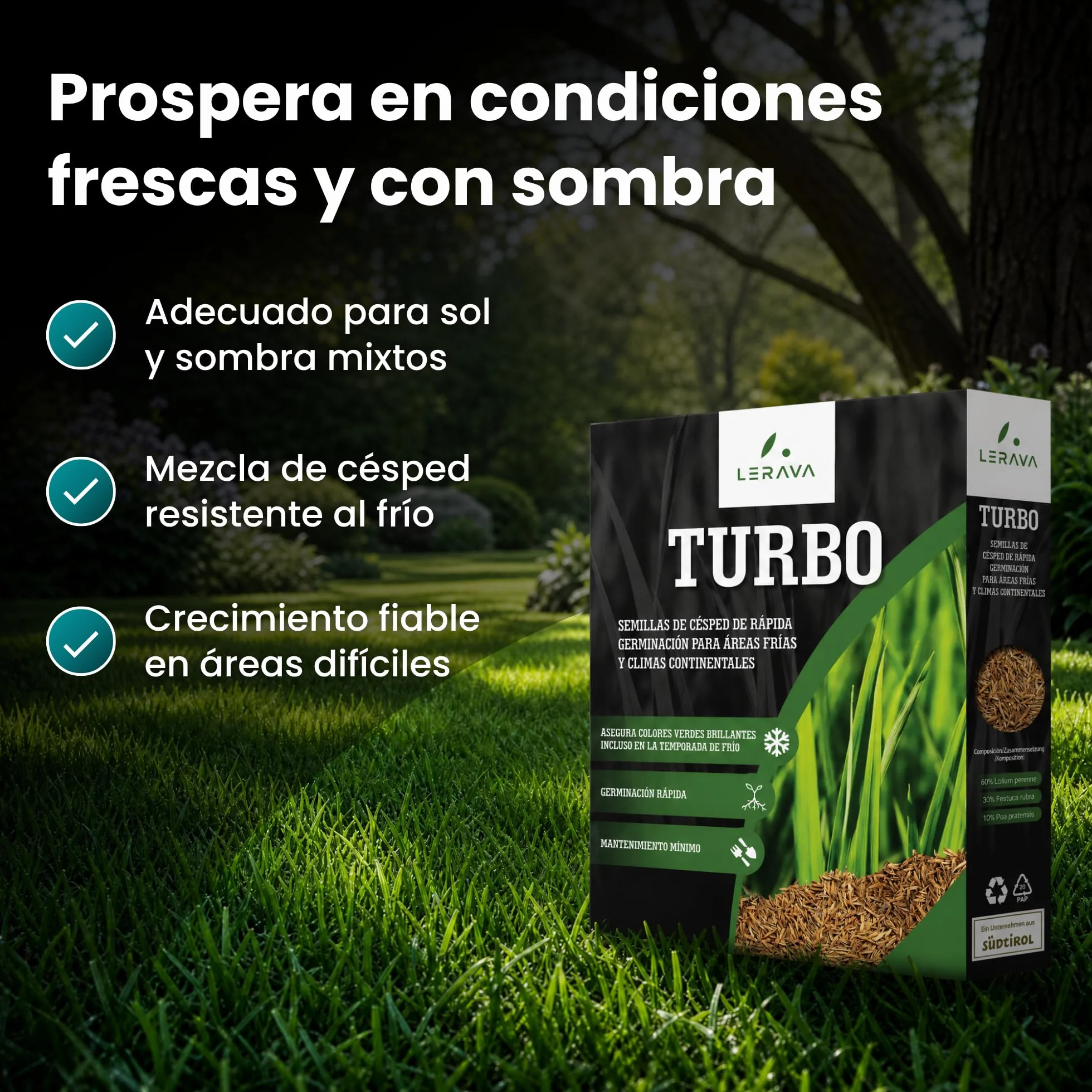 LERAVA TURBO Semillas de césped de germinación rápida 10 m² - brotación en 4-10 días - verde brillante