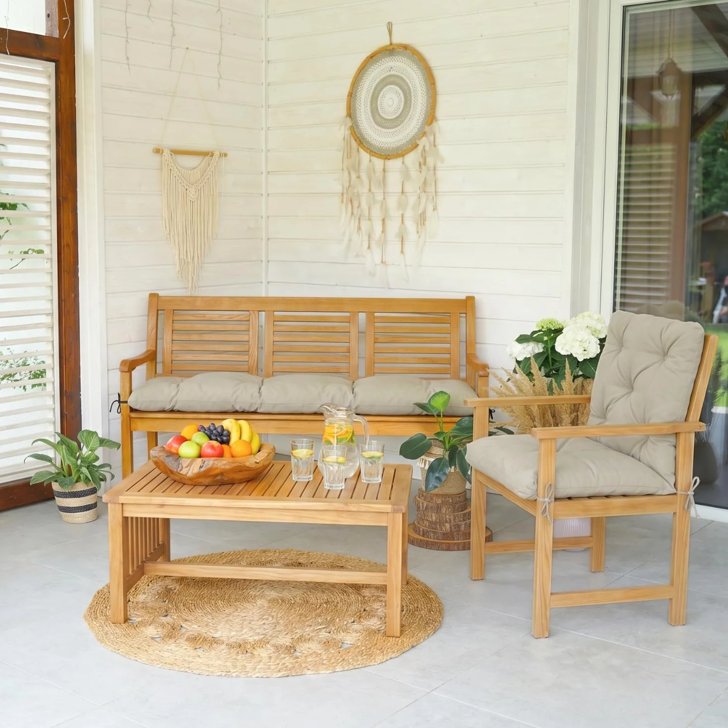 Cojin para Banco Impermeable Exterior 4L Textil 50x50x50 cm Crema Resistente UV