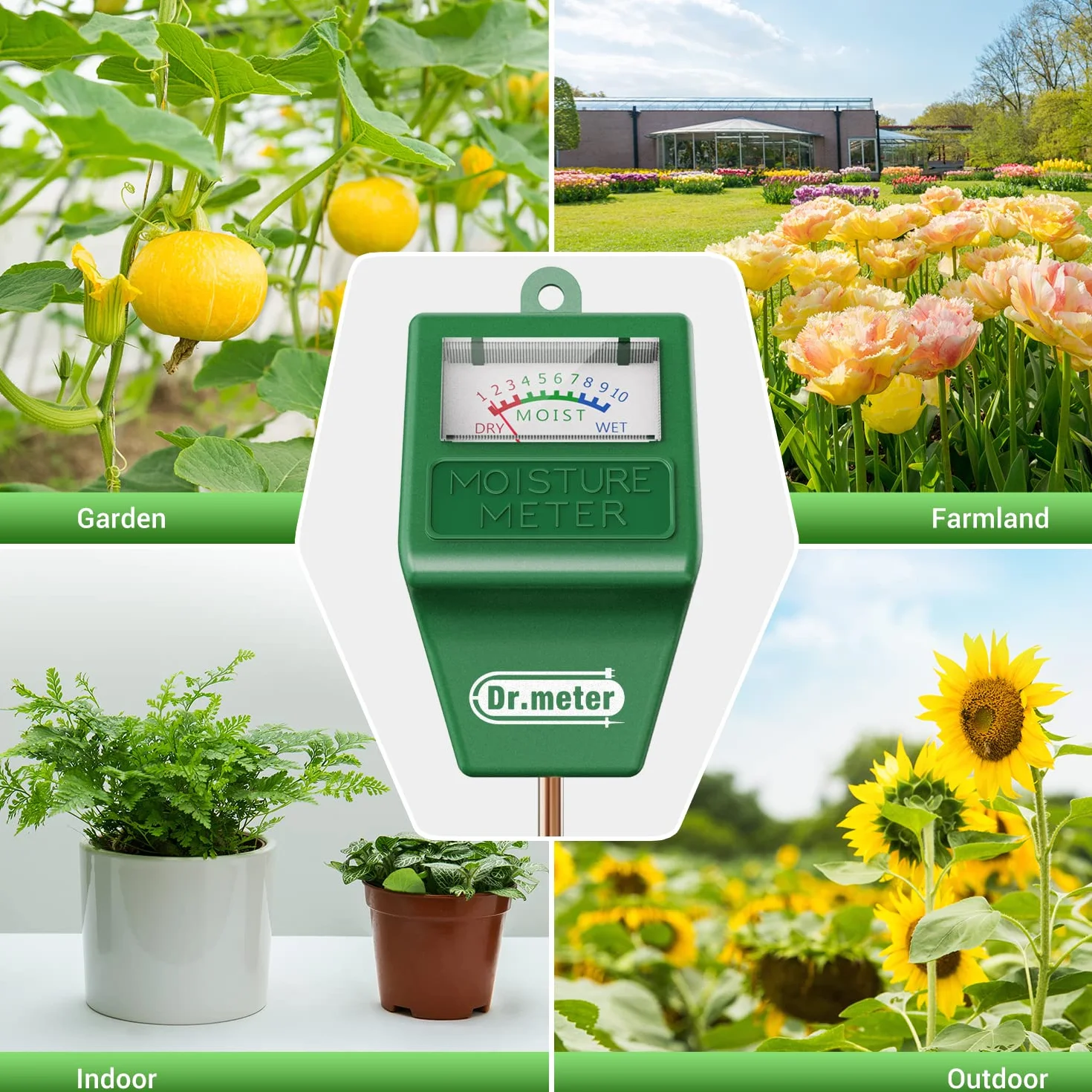 Dr.meter 27CM Medidor Humedad Plantas, Higrometro para Interior y Exterior sin Batería