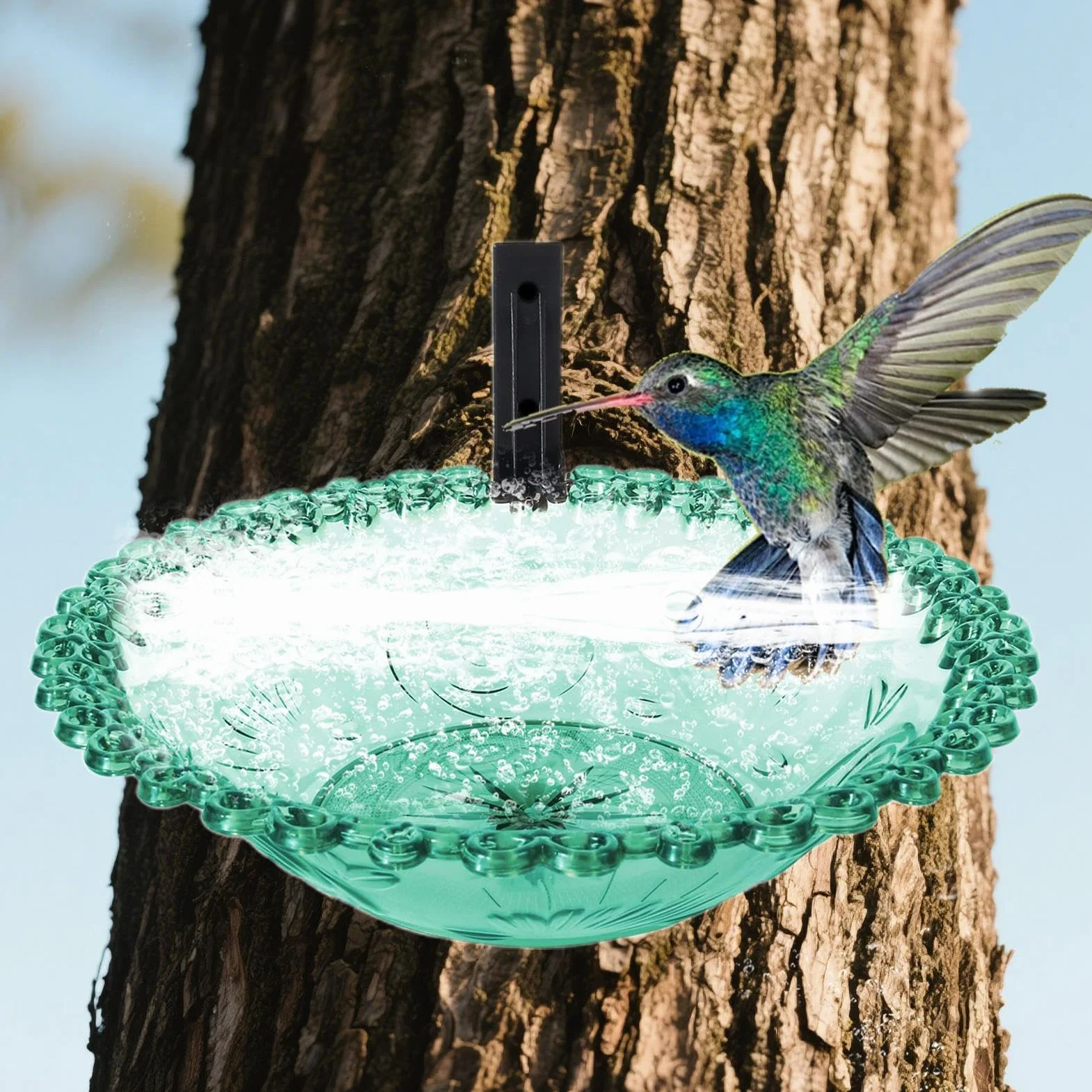 Baño de pájaros montado en árbol de 9 Pulgadas para Exteriores, Colgante Transparente