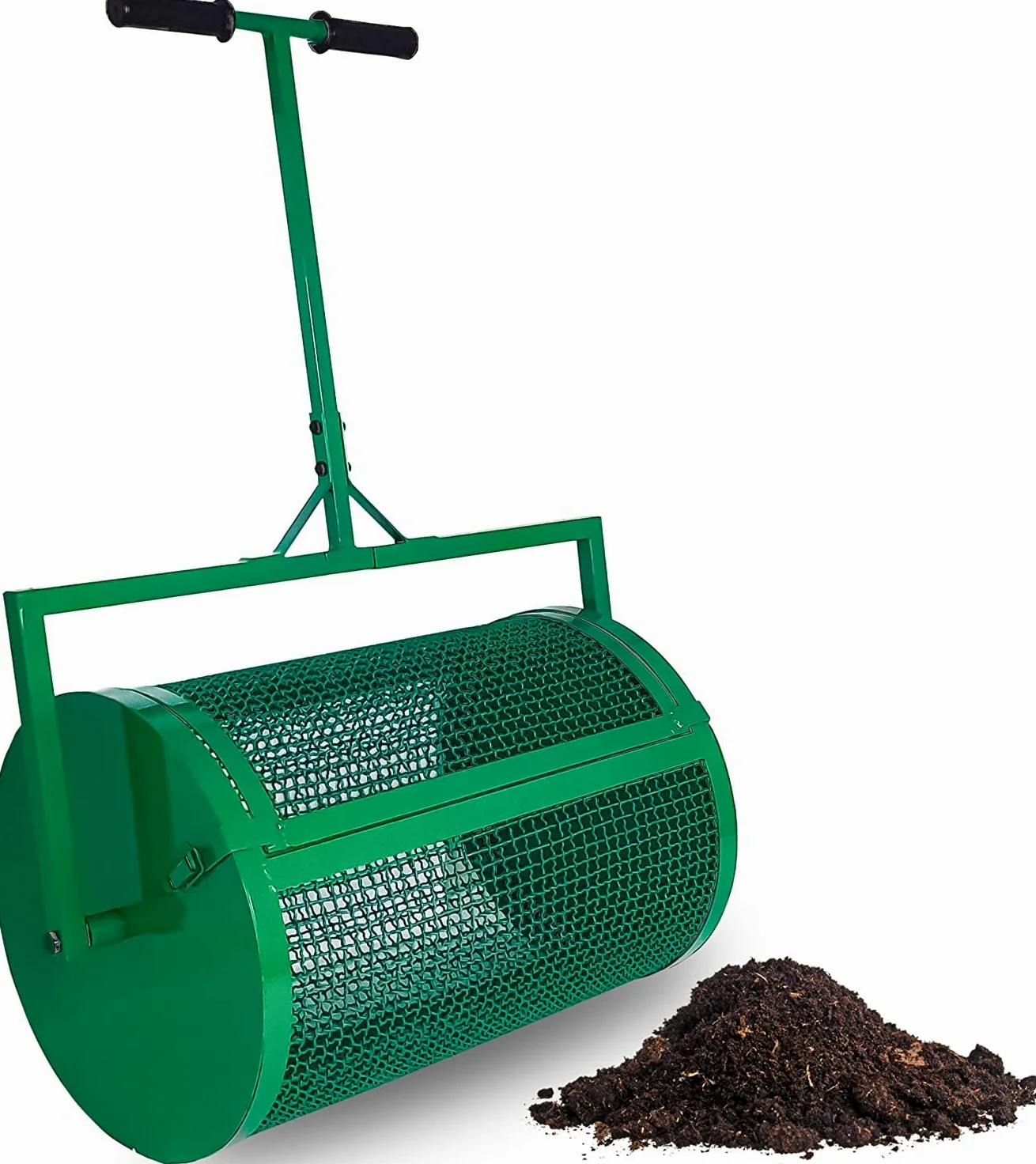 Esparcidor de compost de malla metálica resistente de 61 cm para césped y jardín, para fertilizantes de tierra vegetal y estiércol, diseño duradero para una aplicación eficiente en césped y jardín