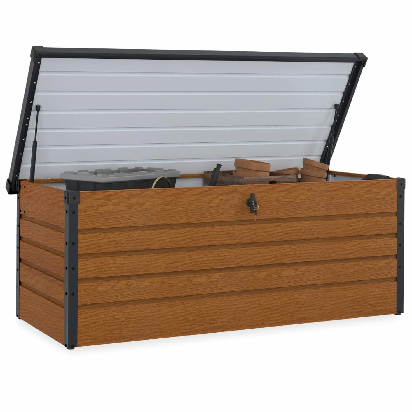 Baúl de almacenamiento de metal con cerradura 600 L 165 x 70 x 63 cm para jardín