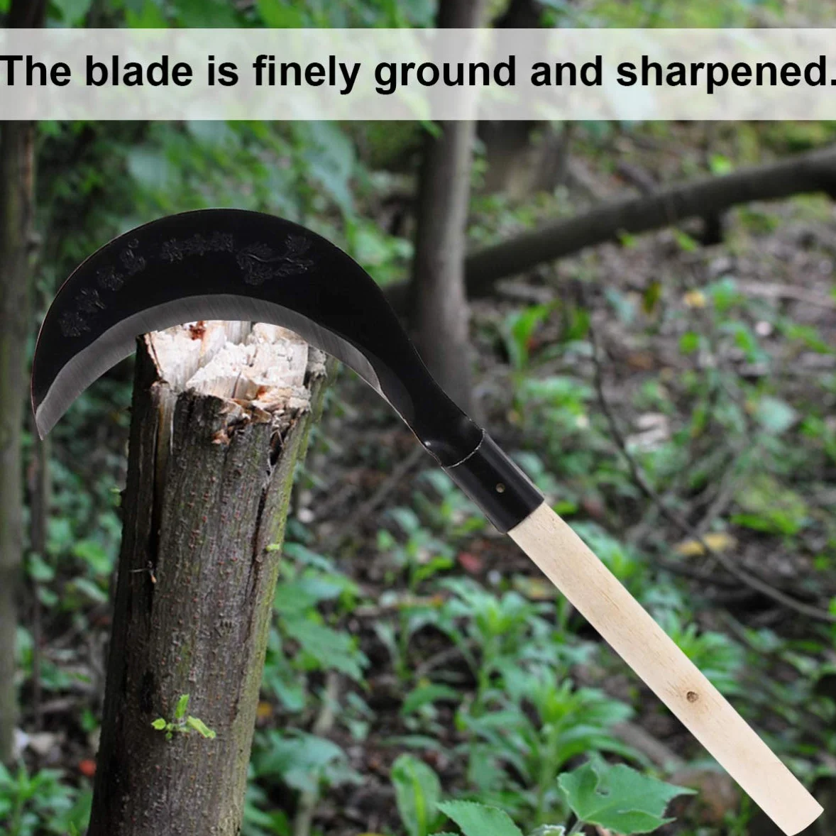 BESPORTBLE Guadaña de Mano para Deshierbar Mango Largo de Madera, Acero al Manganeso Afilado y Equilibrado para Jardinería y Césped Varios estilos