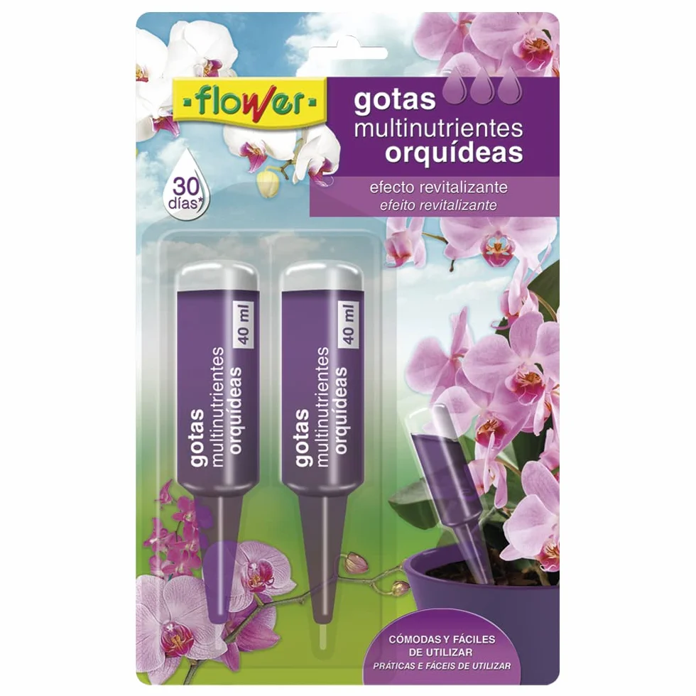 Flower Gotas Multinutrientes para Orquídeas 40 ml Paquete de 2 Abono Monodosis