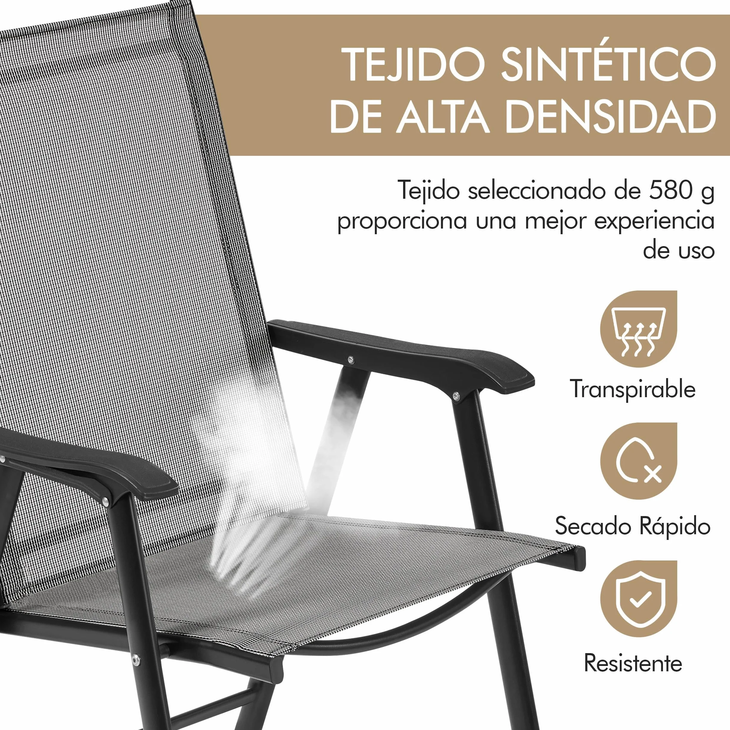 Yaheetech Conjunto Jardín Exterior 2 Personas 2 Sillas Plegables Mesa 70cm Diámetro Orificio Sombrilla