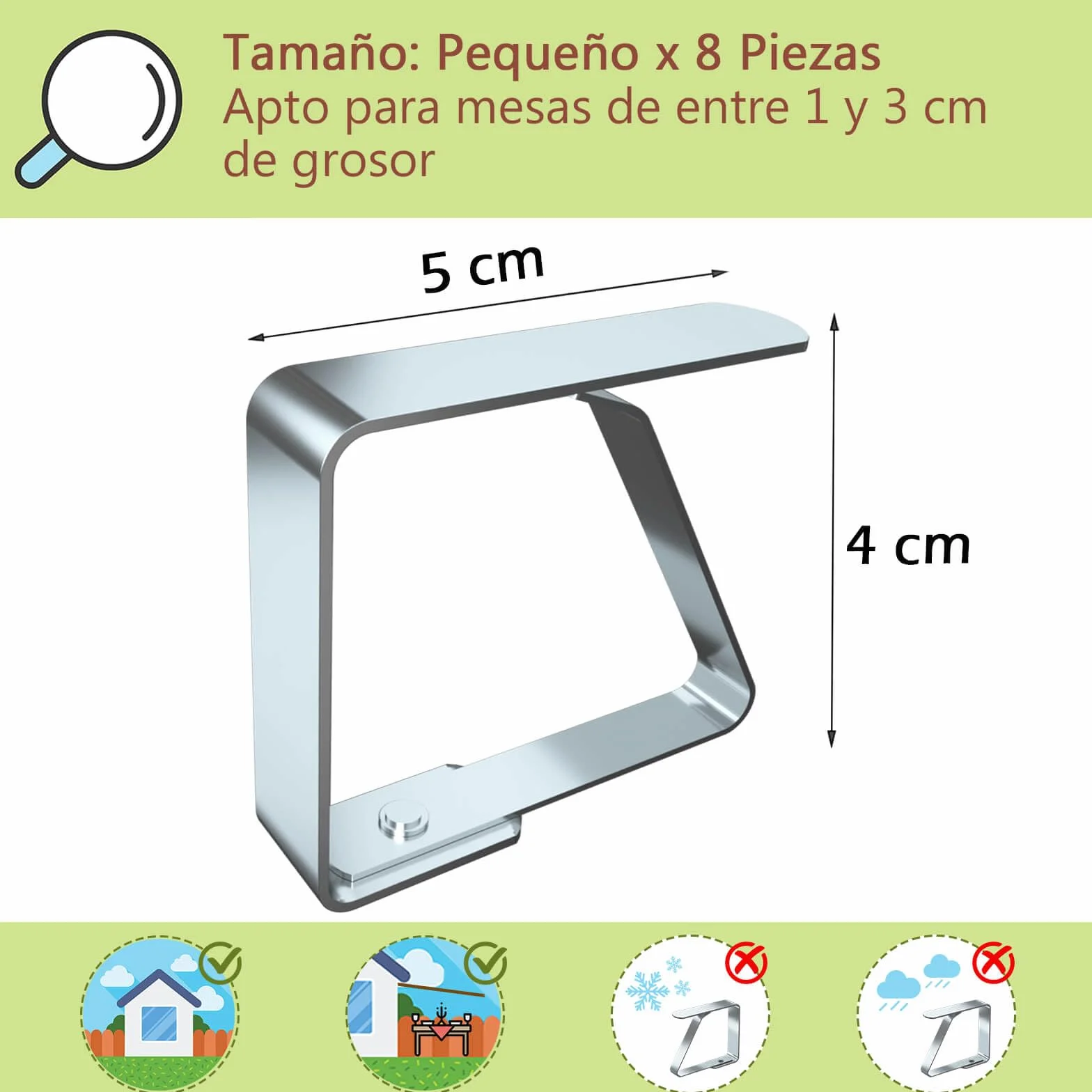 Blooven 8 Piezas Pinzas Sujeta Manteles Acero Inoxidable para Mesas 1-3 cm
