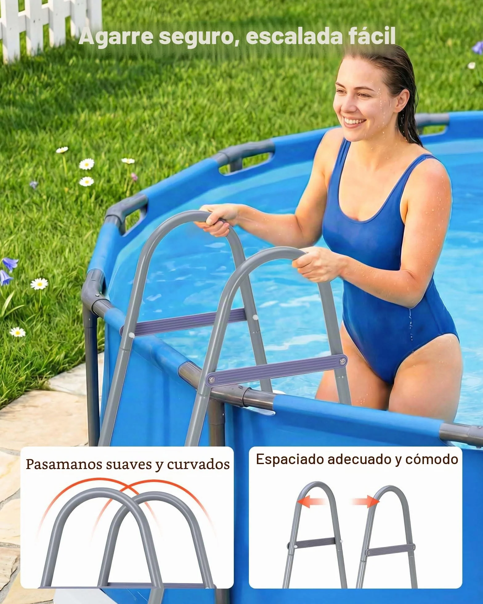 VEVOR Escalera Piscina 4 Peldaños 136kg Acero Carbono Antideslizante 121,9cm