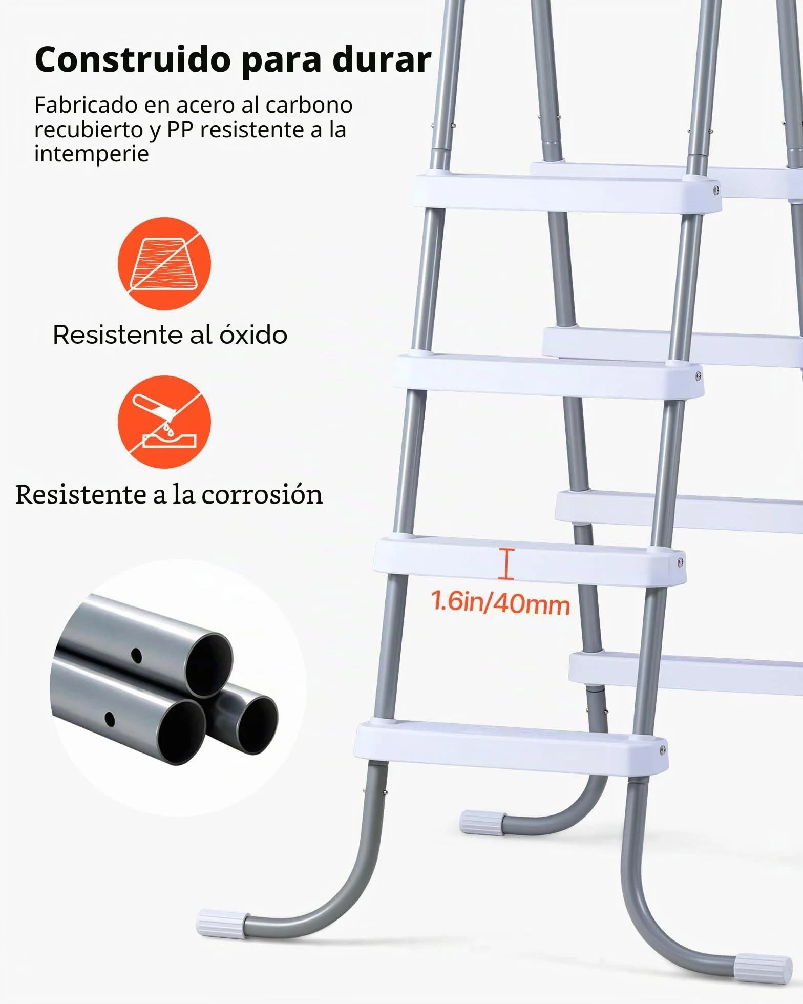 VEVOR Escalera Piscina 4 Peldaños 136kg Acero Carbono Antideslizante 121,9cm