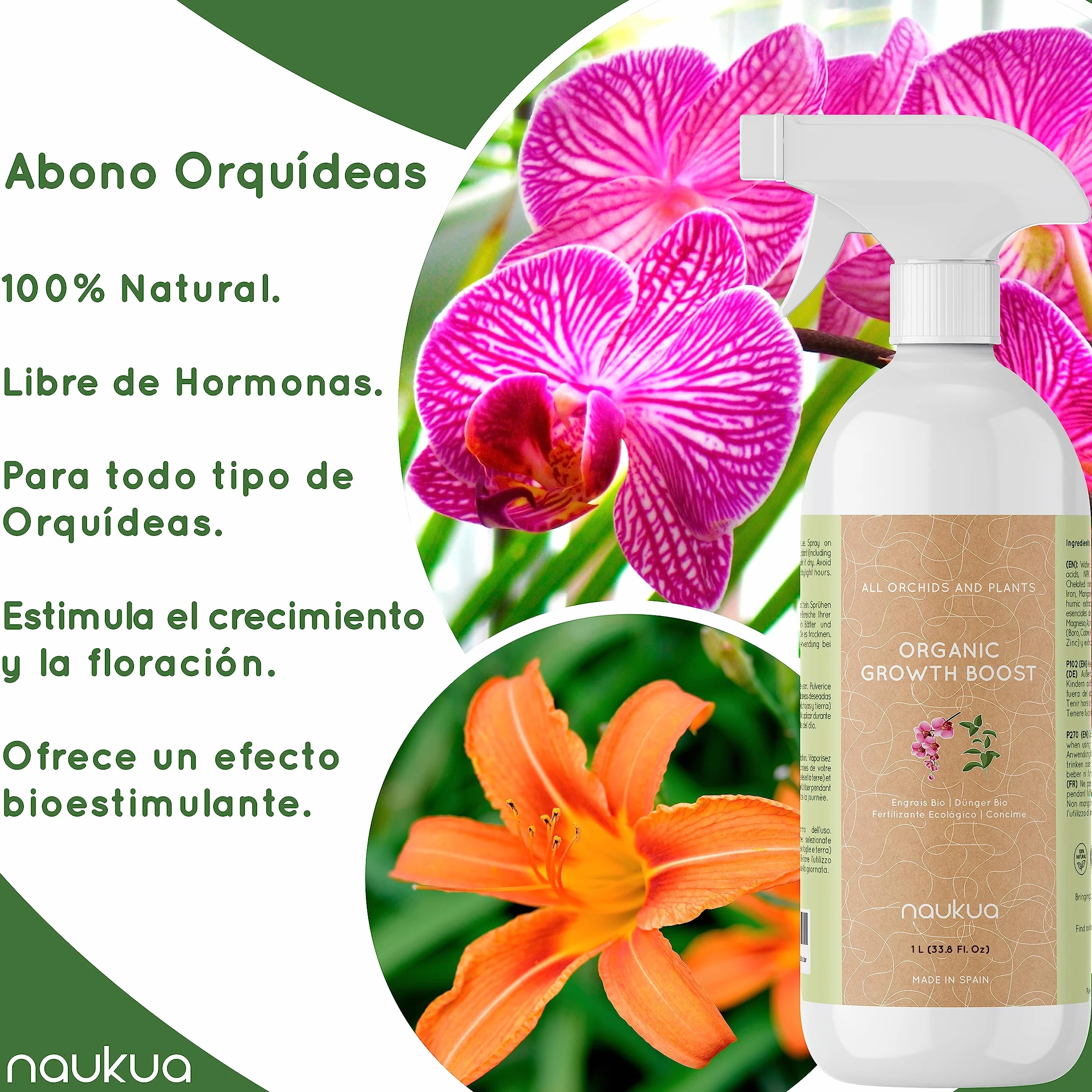 Abono Líquido Orgánico para Orquídeas 1L - Bioestimulante Floración y Crecimiento - Spray Listo Usar