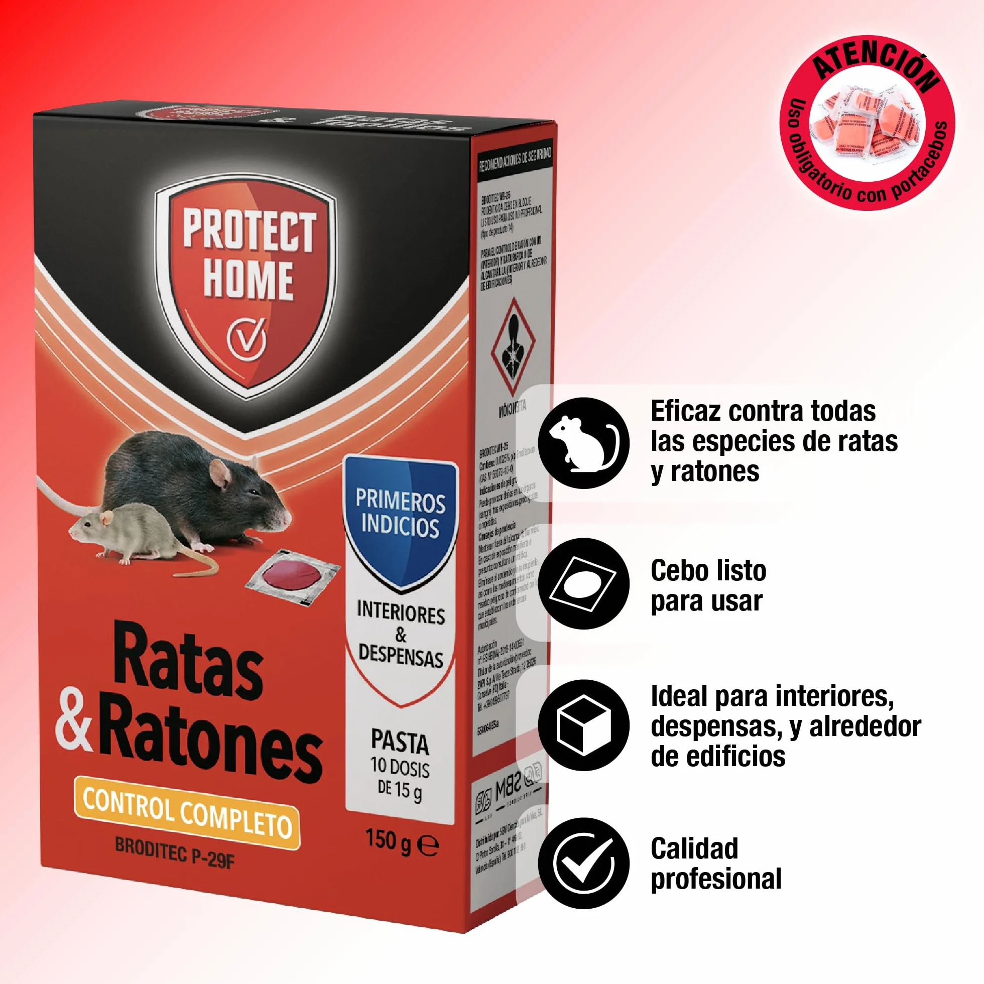 Protect Home Pasta atrayente de ratas y ratones, Alta eficacia, Zonas interiores