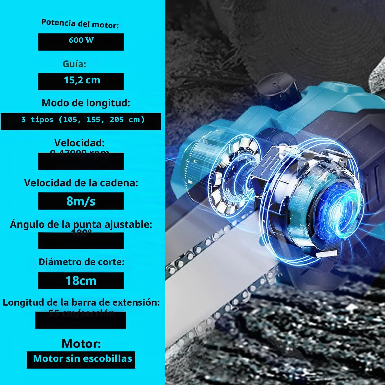 Motosierra de podar profesional compatible con Makita 18 V | 6 pulgadas, sin escobillas, 2 en 1, con mango telescópico y telescópico, podadora eléctrica, altura de trabajo de 4,5 m