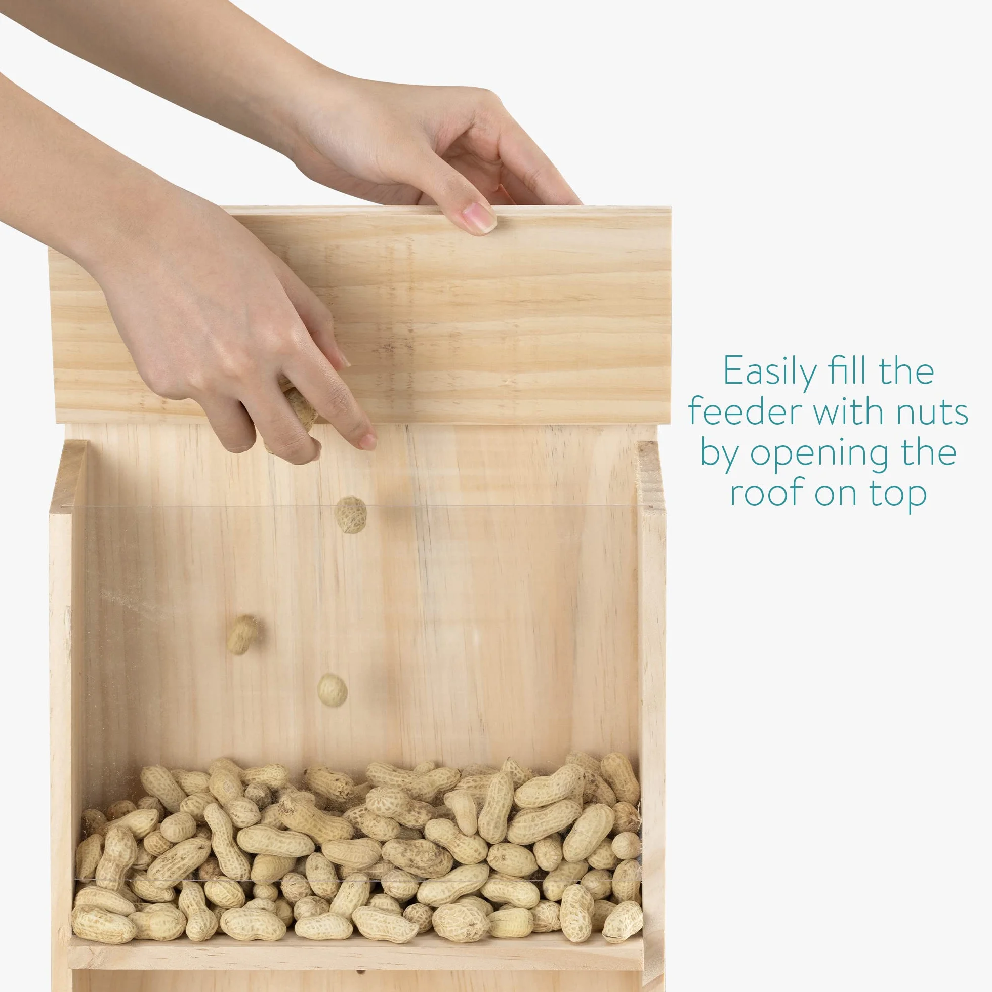 Navaris Comedero para Ardillas Dispensador de Madera con Techo abatible Casa Colgante Ventana Jardín Exterior