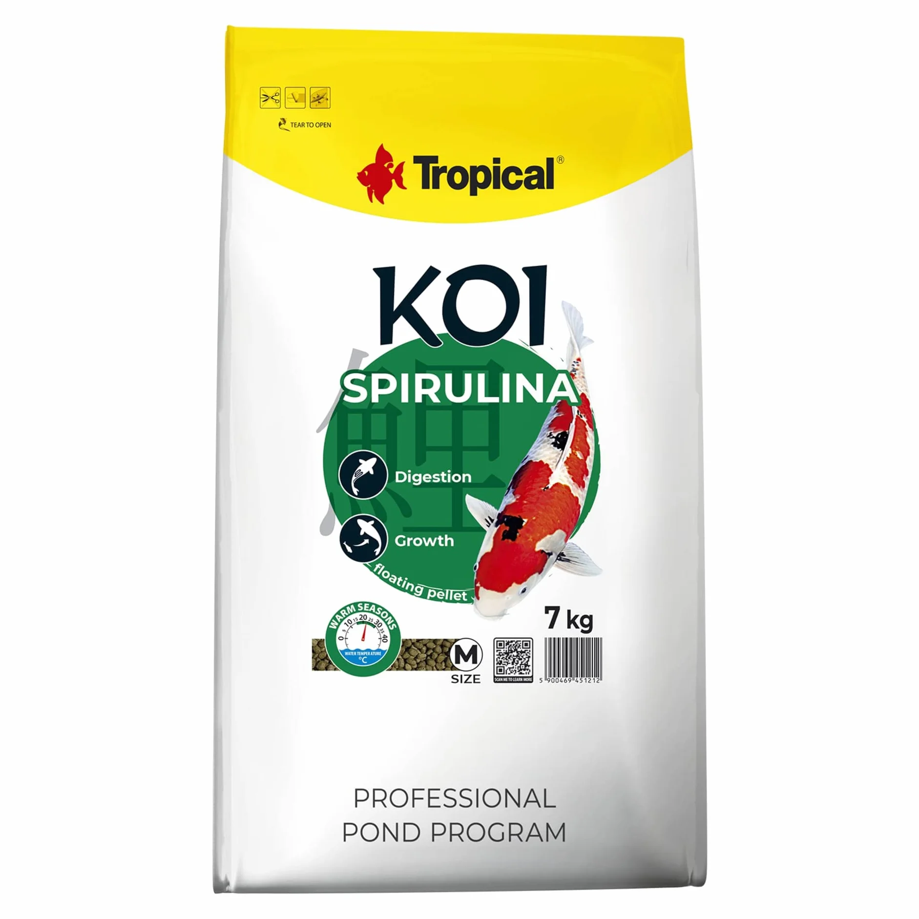 KOI SPIRULINA Pellet Size M 7kg - alimento para la alimentación Diaria de Medio Carpas koi Durante Estaciones cálidas del año, a temperaturas del Agua: de 15 a 30°C