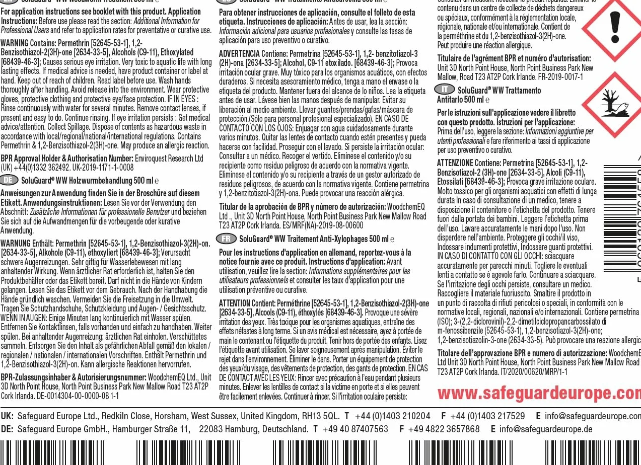 Soluguard Solución Anticarcoma 500ml Tratamiento Preventivo Curativo Termita Carcoma Escarabajos Perforadores Insectos Xilófagos