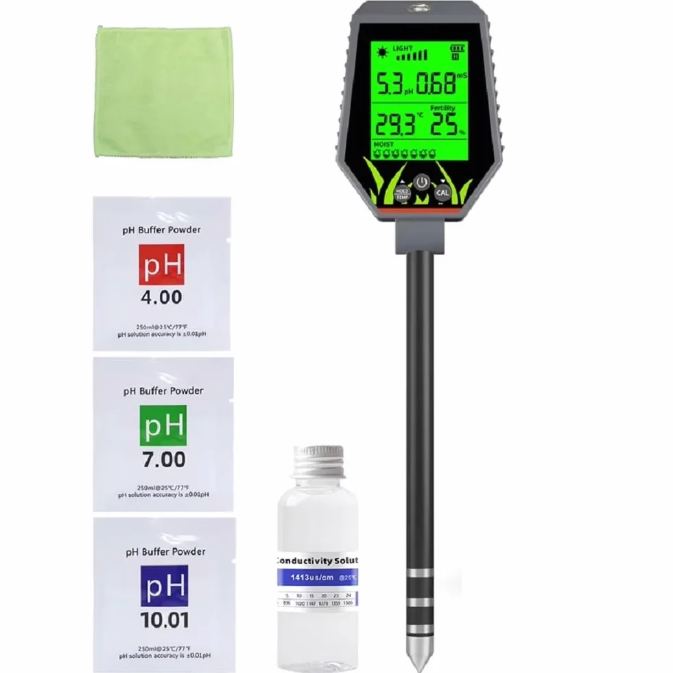 Medidor de Suelo 6 en 1 PH, Humedad, Luz, Fertilidad, Medidor de Luz, A