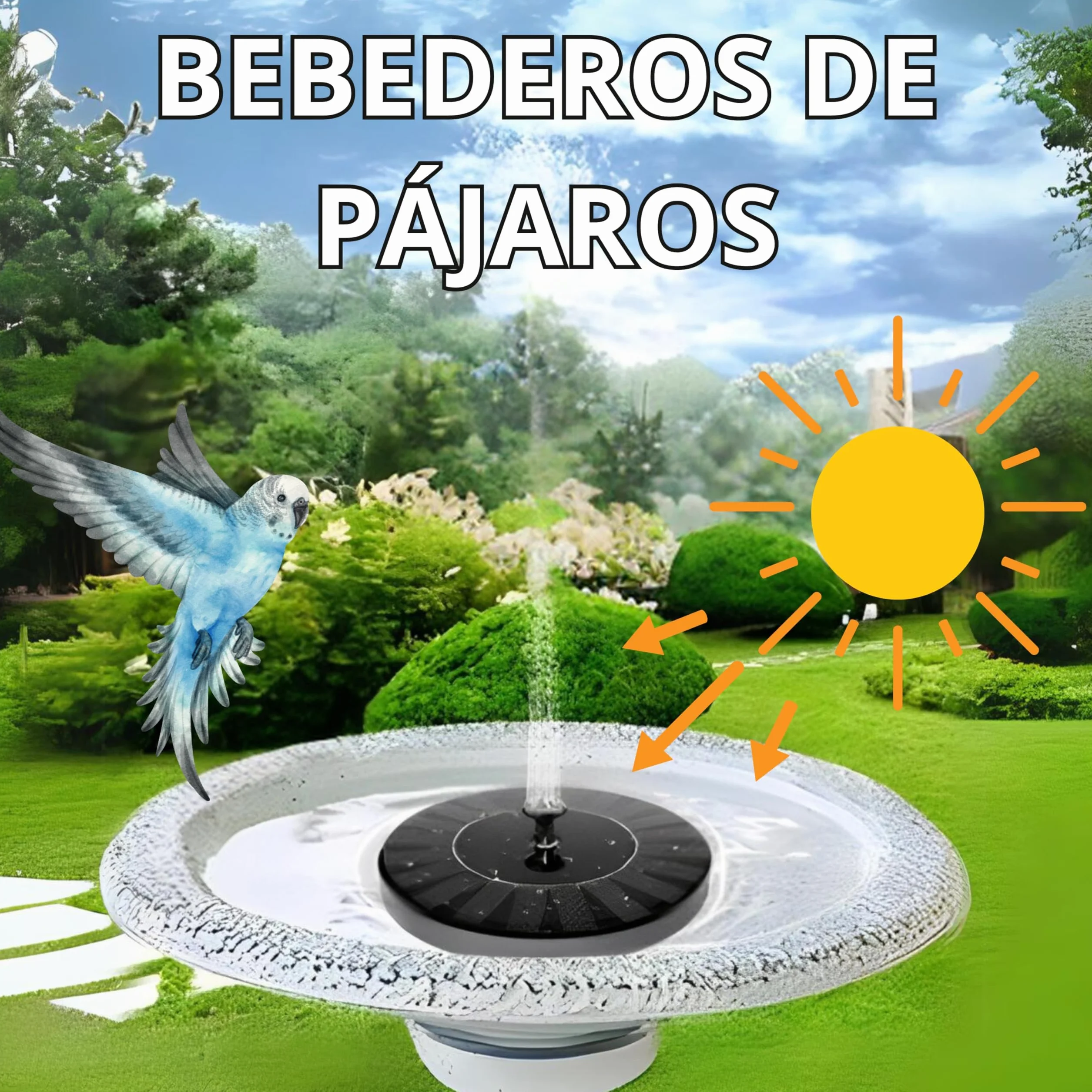 Fuente Solar Autónoma para Decorar Jardines, Maceteros, Piscinas y Bebederos de Pájaros para días soleados