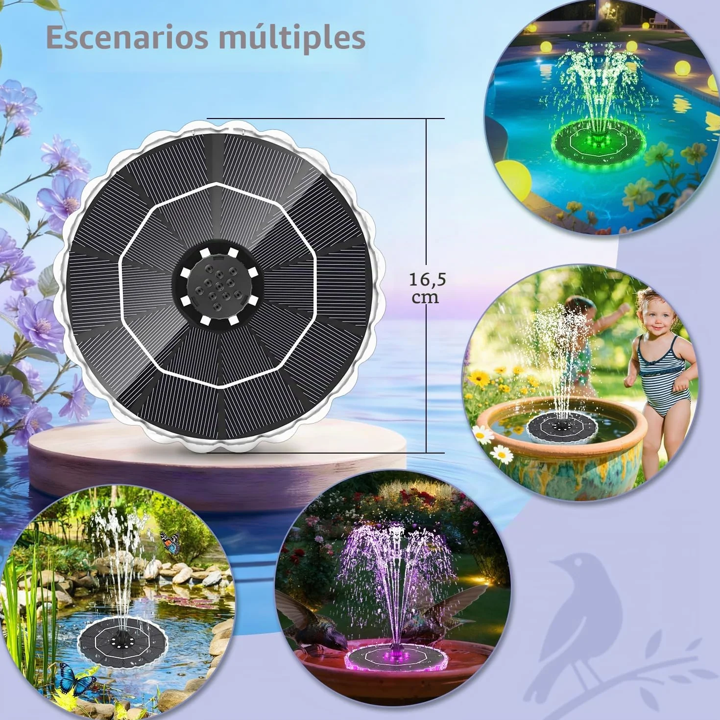 Yzert Fuente Solar LED 3.5W Vidrio Bomba de Agua 2000mAh Batería para Estanque Jardín Exterior