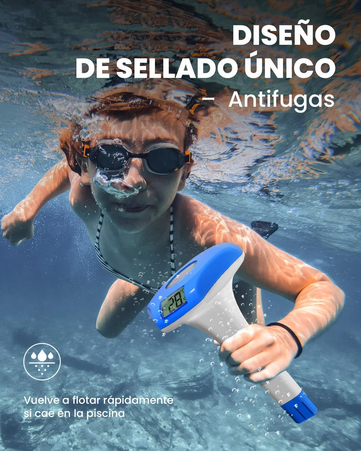 BALDR Termómetro Piscina Flotante Solar Pantalla Digital IPX8