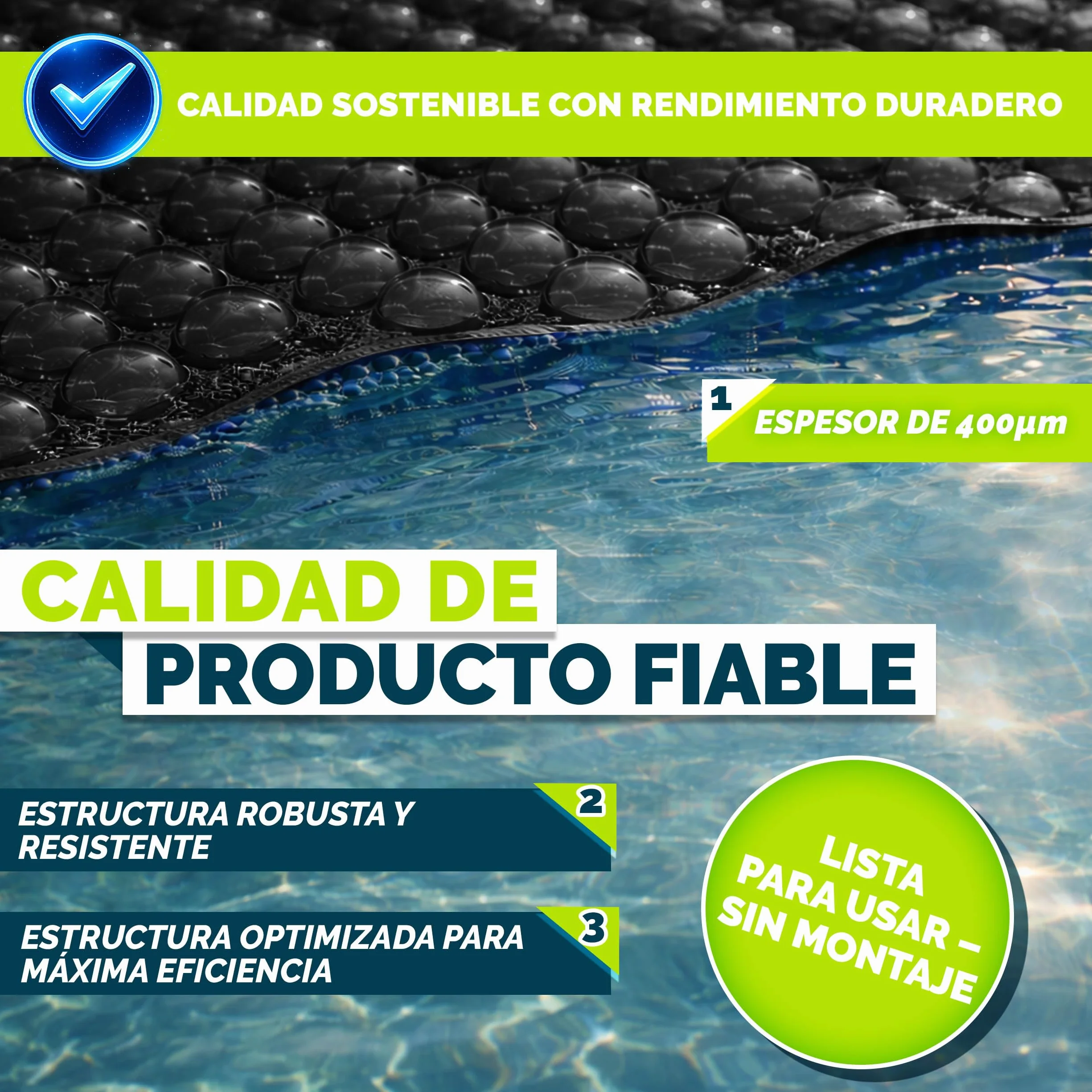 Tillvex Lona Solar para Piscina 400 µm Rectangular 450 x 220 cm Cubierta Solar Térmica