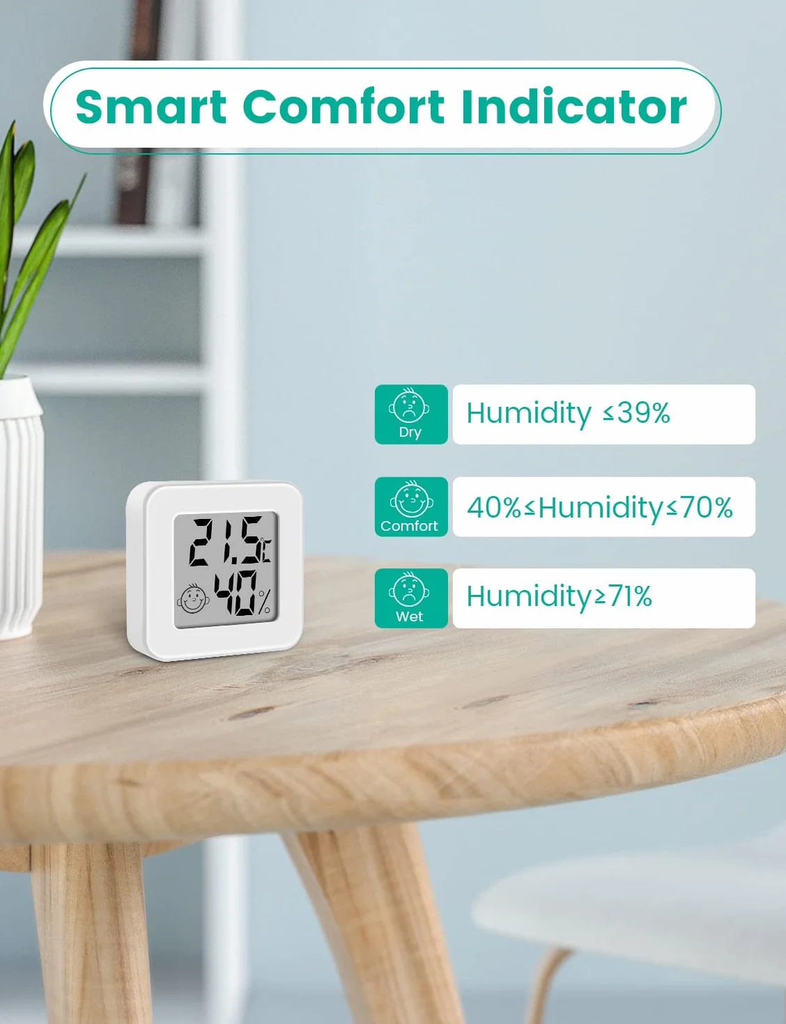 Mini Termómetro Higrómetro Digital Medidor de Temperatura y Humedad, Termohigrómetro de Interior (blanco-3 piezas)