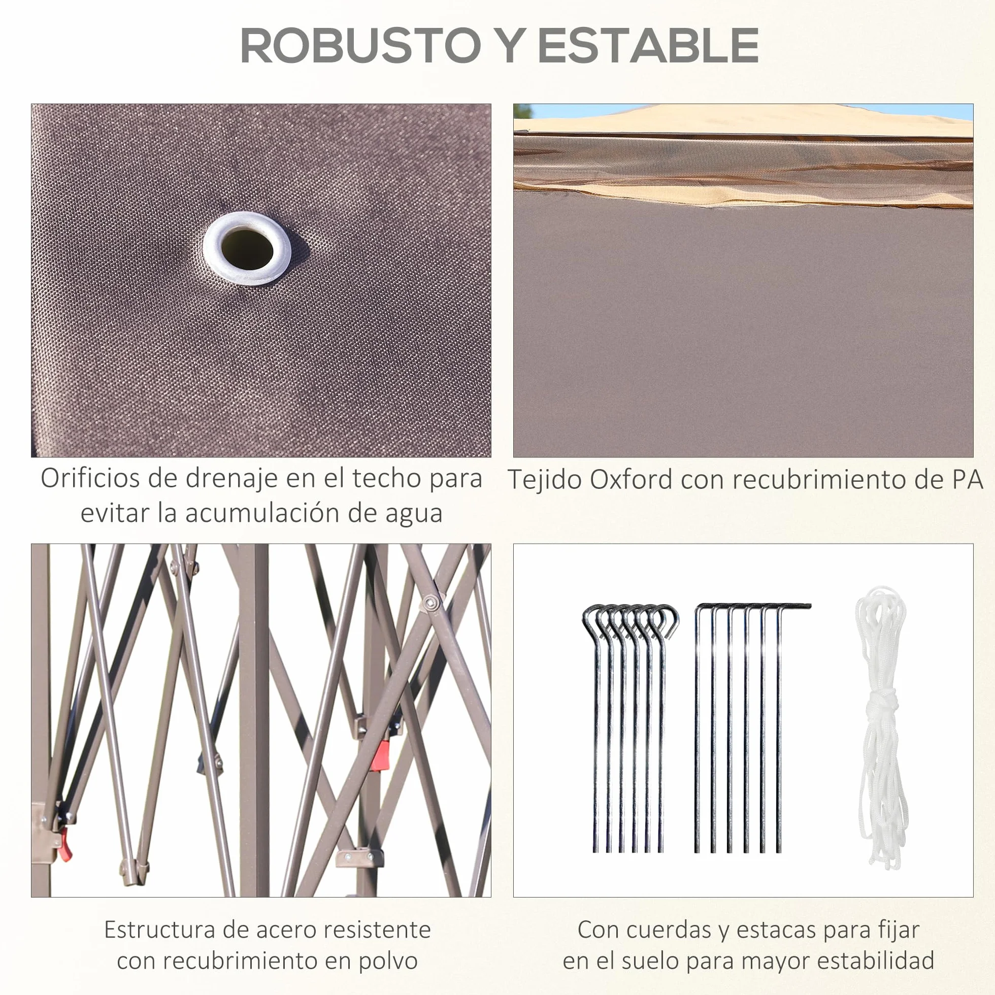 Outsunny Carpa Plegable 4x3,4x2,85 m Cenador de Jardín Hexagonal con Doble Techo 6 Mosquiteras Desmontables Bolsa de Transporte Altura Ajustable en 3 Niveles y Anti-UV Gazebo para Fiesta Patio Beige