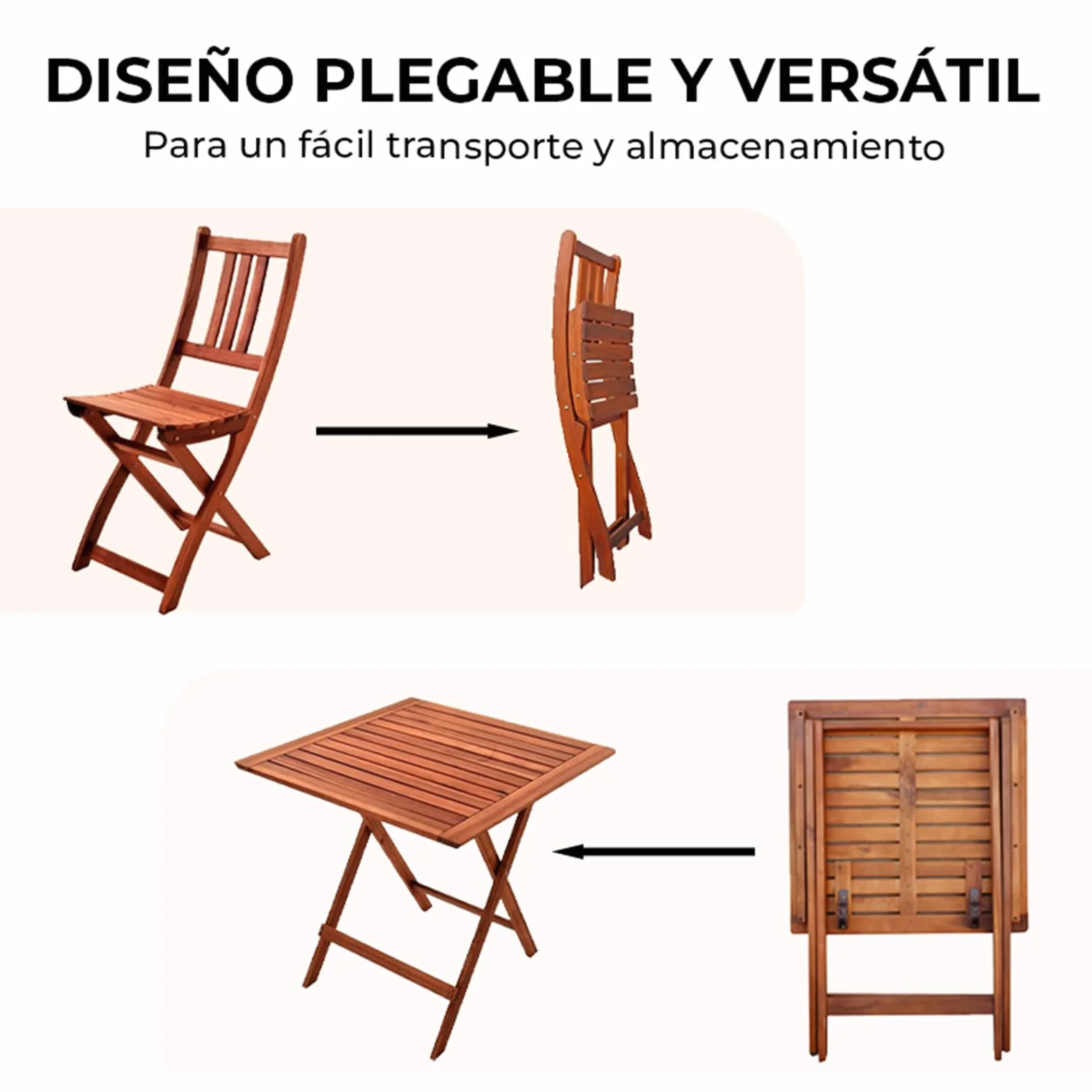 Set de bistró 3 Piezas Madera de Acacia marrón Mesa 60x60x72 cm 2 sillas Plegables Exterior