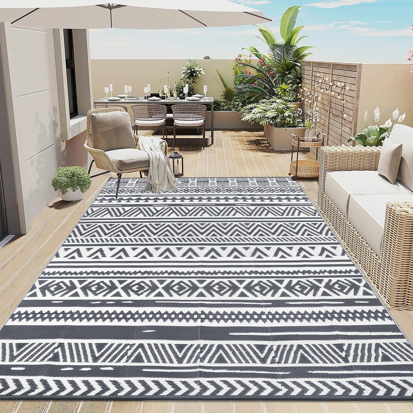 Enyhom Alfombra Exteriores Reversible 240 x 300 cm, Alfombra de Plástico Duradero para Jardín, Patio