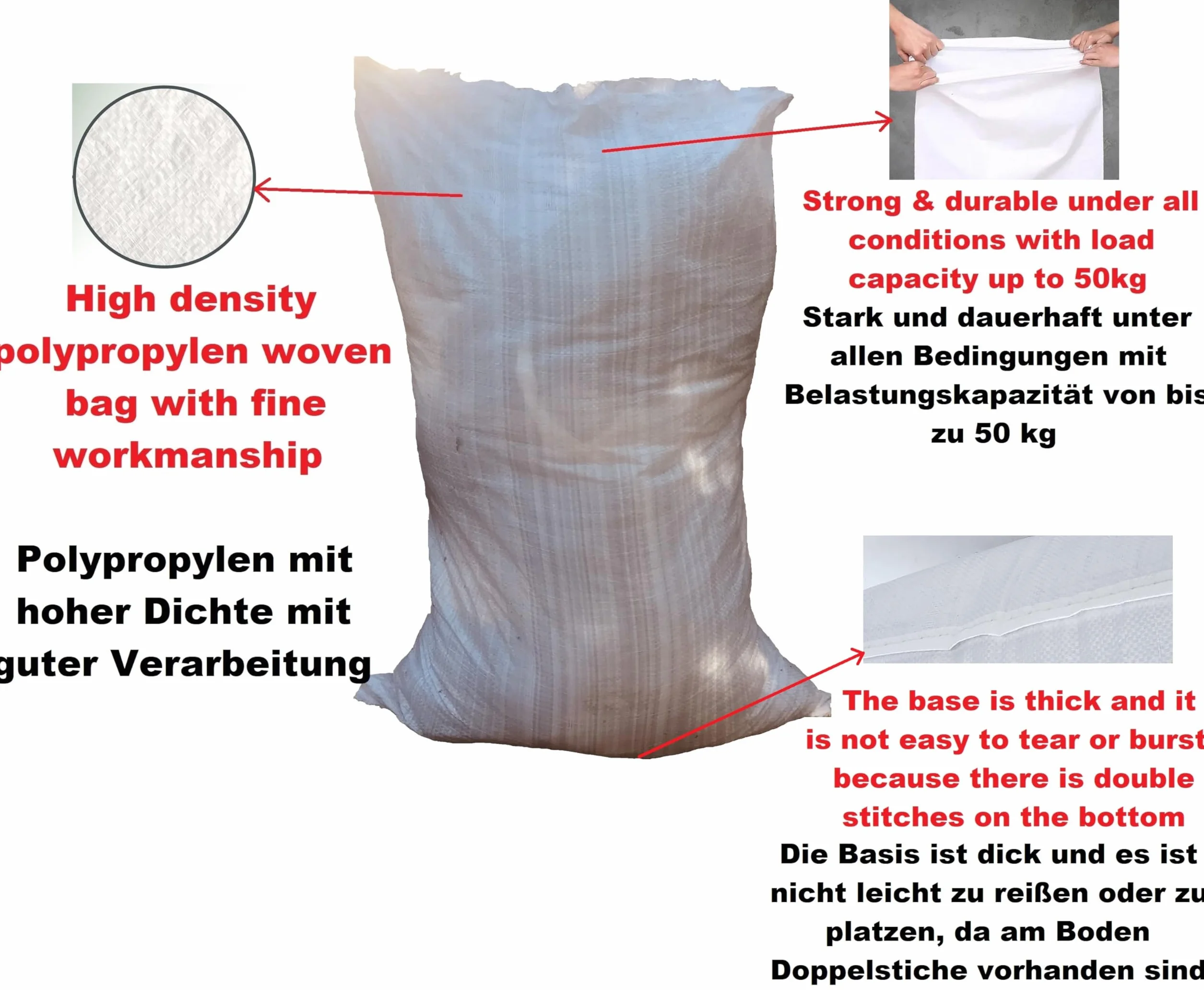 Sacos para Escombros Blancos 60x90cm Sandbag Bolsas Rafia Resistentes 50kg Sacos Antiinundacion (10)