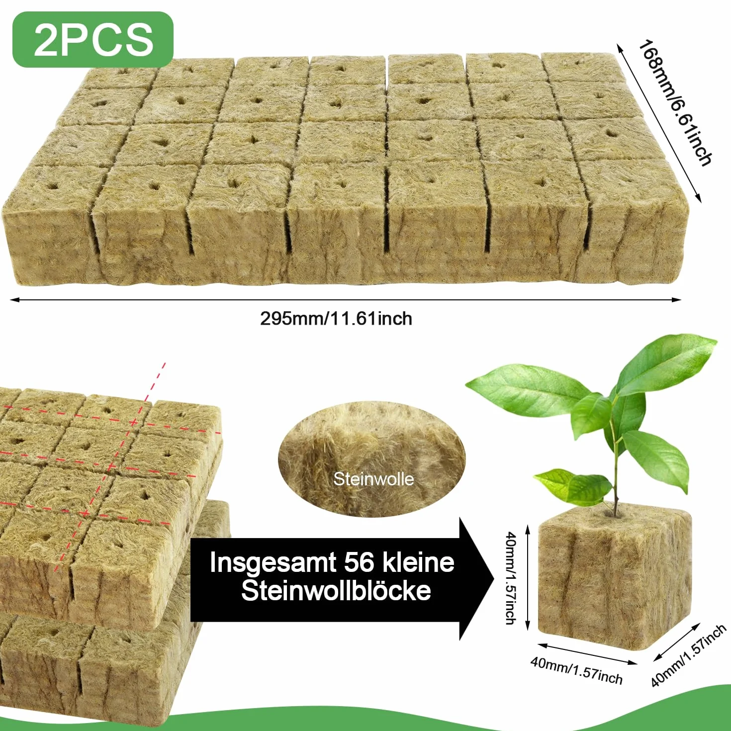 Cubos De Lana De Roca 56pcs 4 x 4 x 4 cm para Cultivo Hidropónico sin Suelo