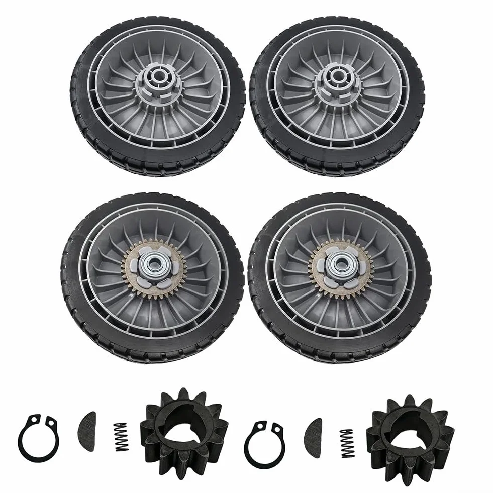 Besttoolifes Ruedas de repuesto para cortacésped HRR216 HRS216 HRT216 con 8 pulgadas de diámetro y 2 pulgadas de ancho, incluye kit de engranajes de transmisión 42661-VE2 (4 piezas delanteras y