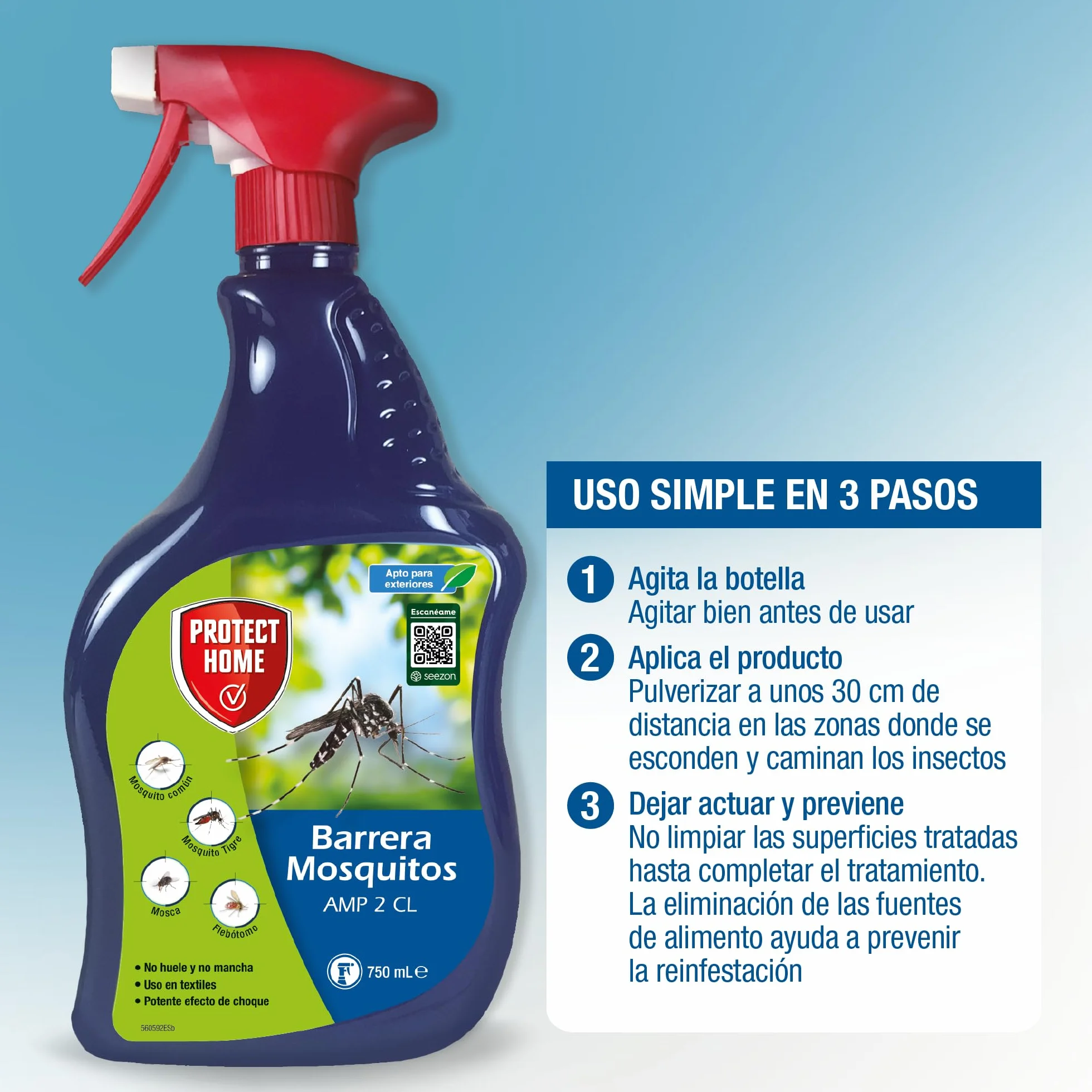 PROTECT HOME Insecticida Barrera de Protección Total Control Mosquitos y Moscas para Exteriores Interiores Textiles