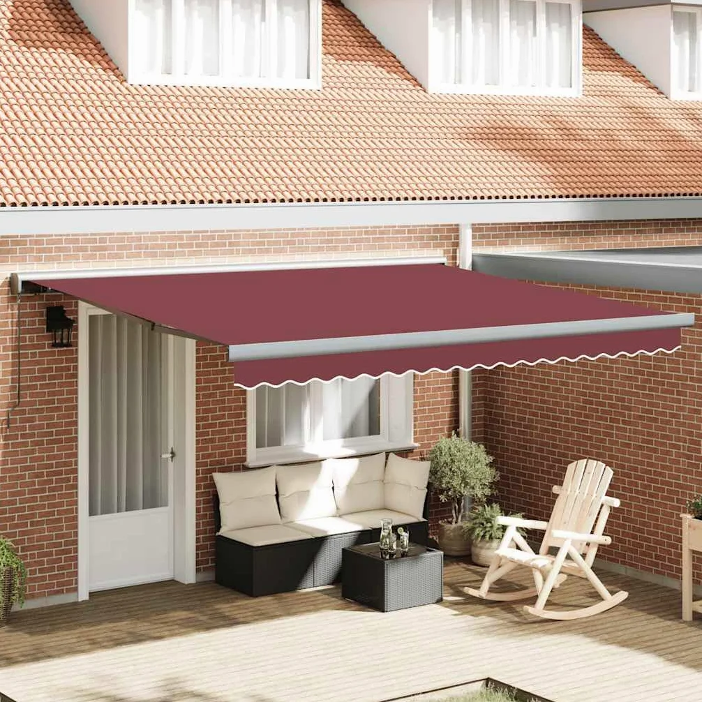 Toldo de brazo articulado manual con manivela 400 x 300 cm burdeos | Toldo manual para terraza, patio y restauración. Totalmente ajustable para una protección solar óptima al aire libre.