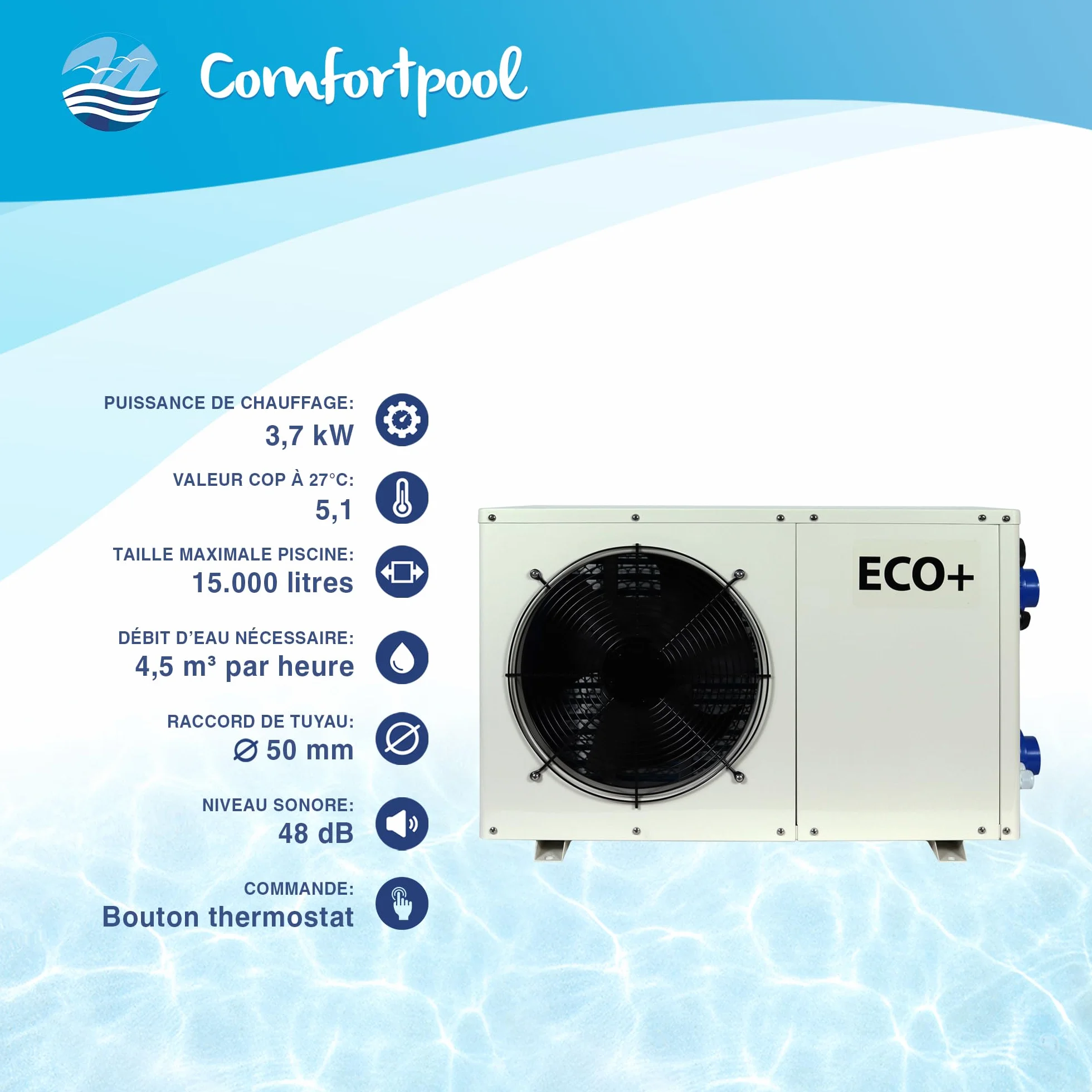 Bomba de Calor para Piscina Eco+3 3,7 kW 15000 litros