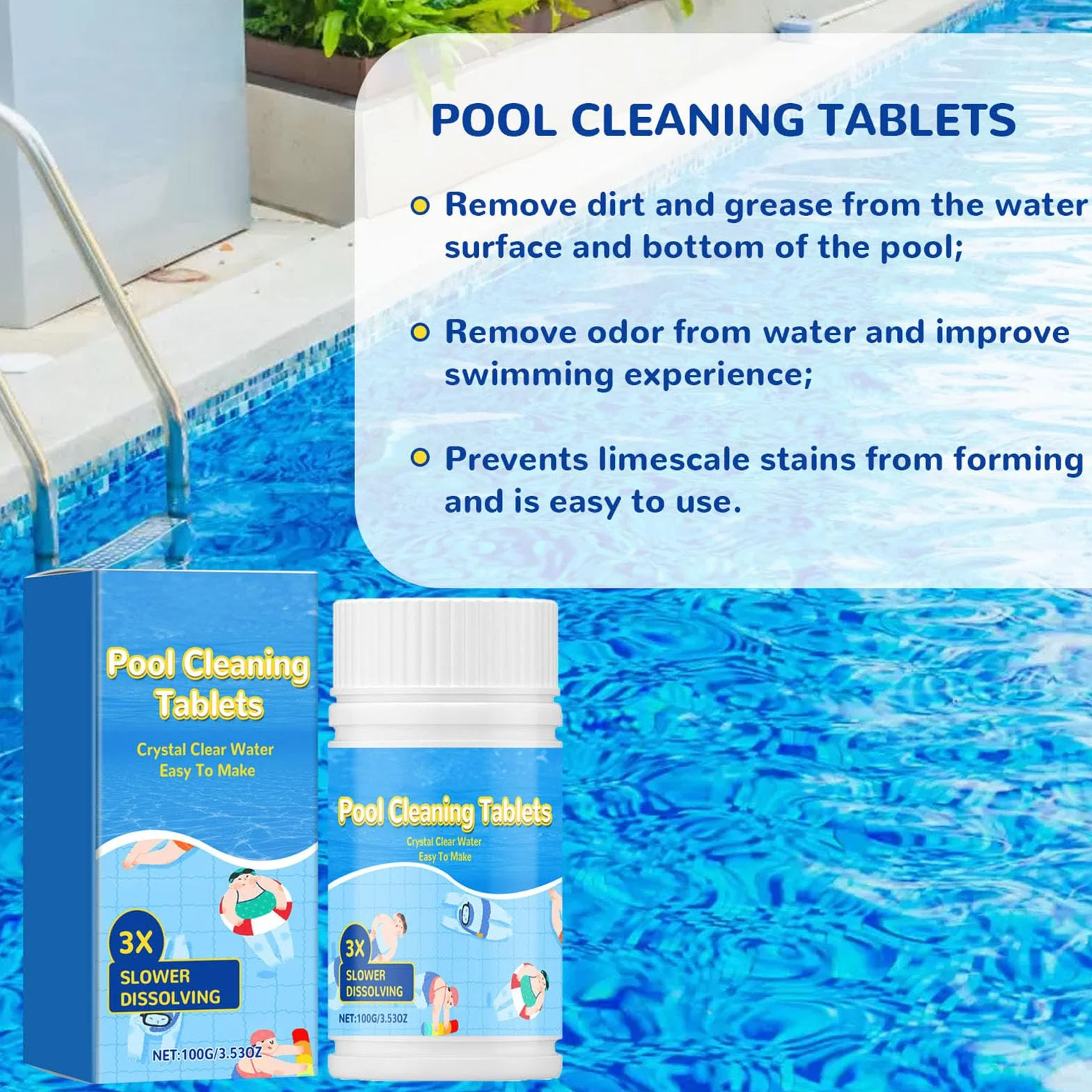 Pool Cleaning Tablets 2Pcs for Crystal Clear Water