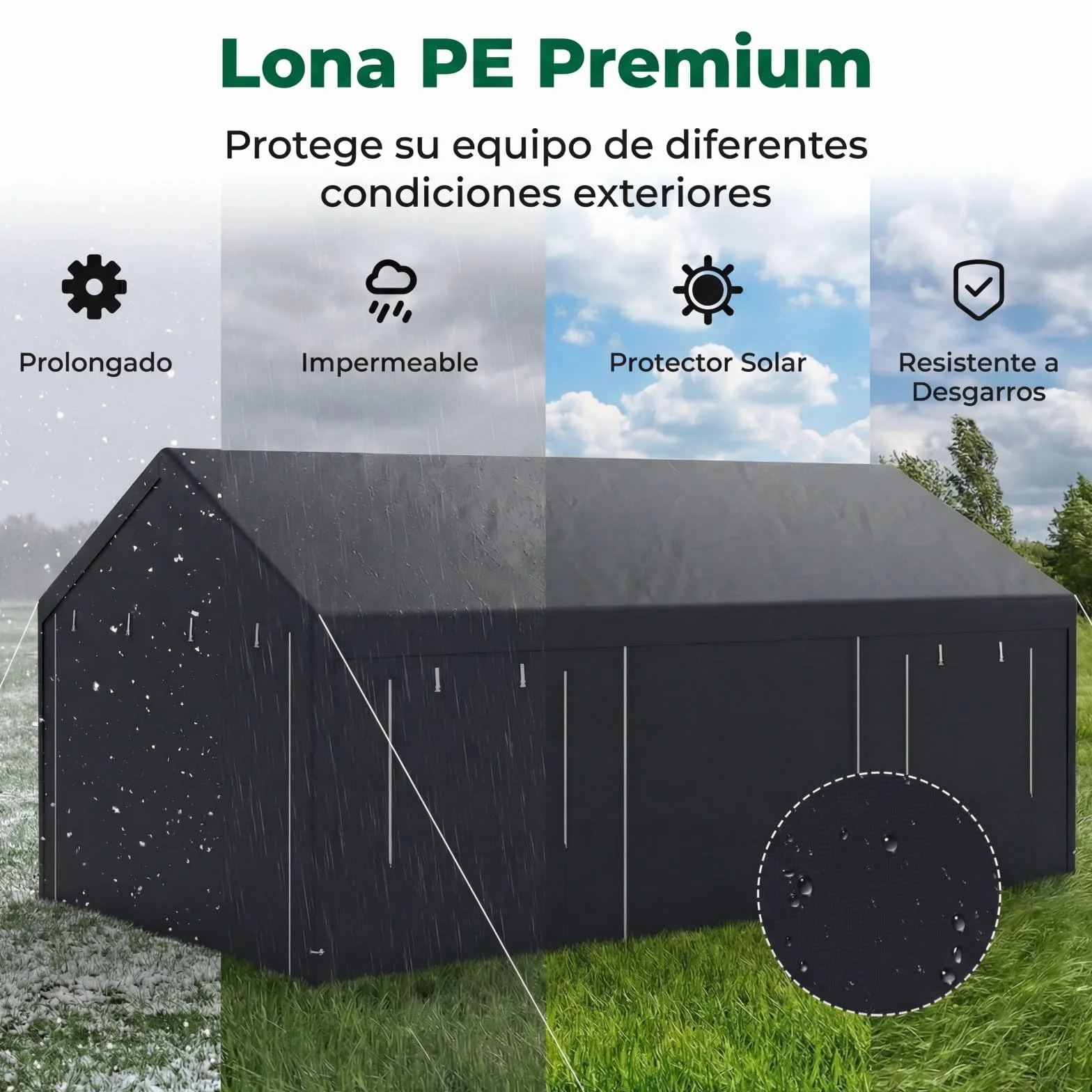 GYMAX Cobertizo Portátil para Coche 3.6 x 6 m Garaje Exterior Lona de PE Impermeable SUV Moto Gris