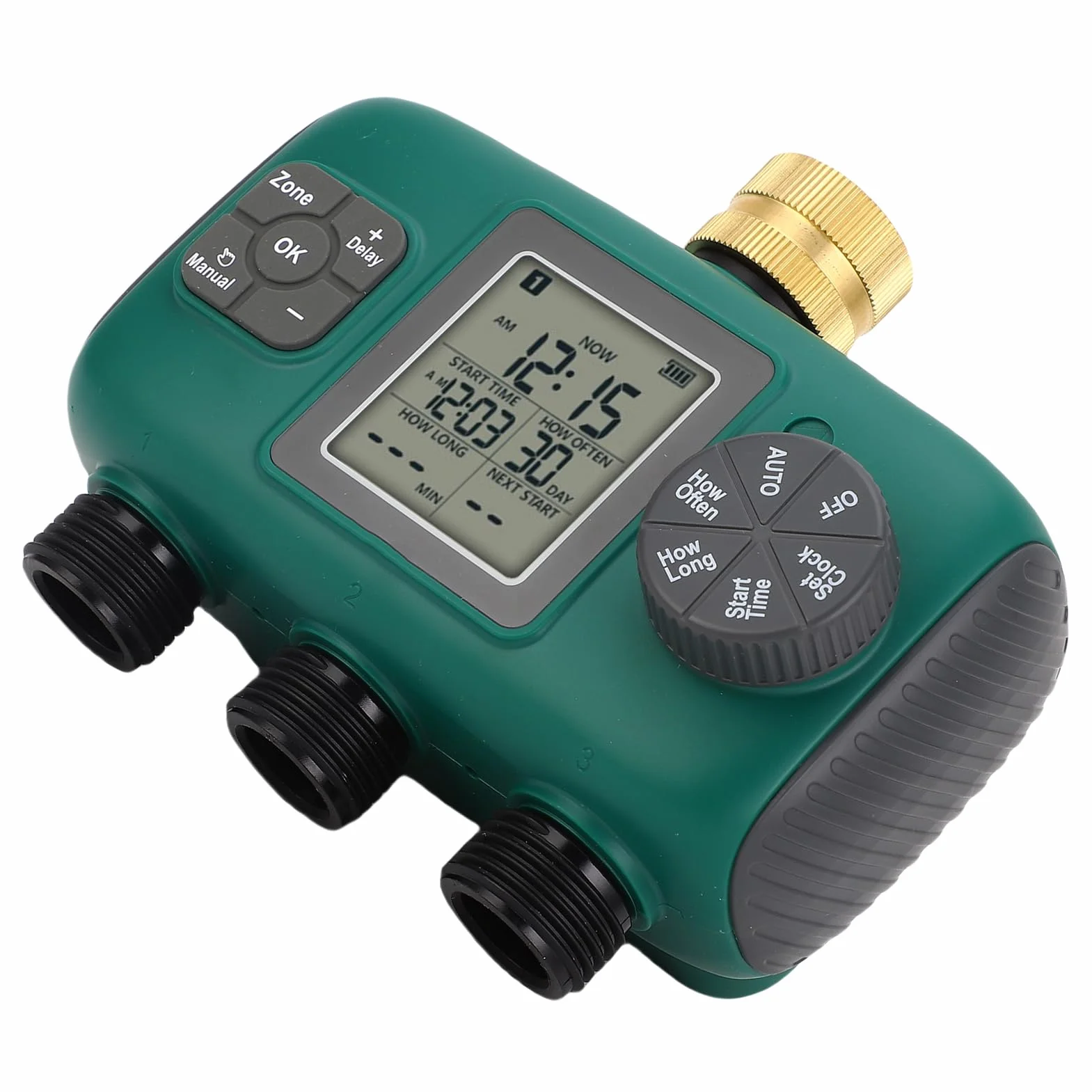 Generic Temporizador de Aspersor de 3 Salidas, Pantalla LCD de Latón Eficiente, Temporizador de Riego para Jardín, Material de Latón