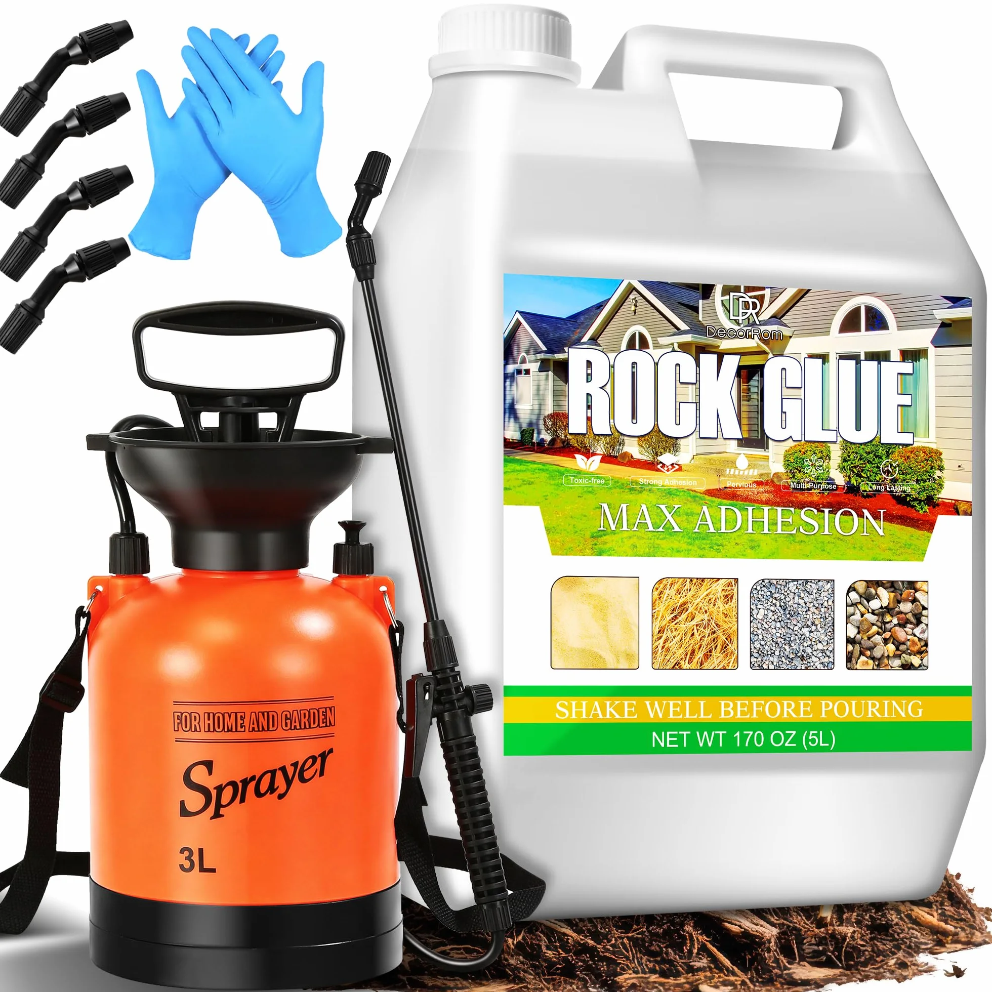 Aglutinante de grava con pulverizador 5L, fijador fuerte, secado rápido, no tóxico
