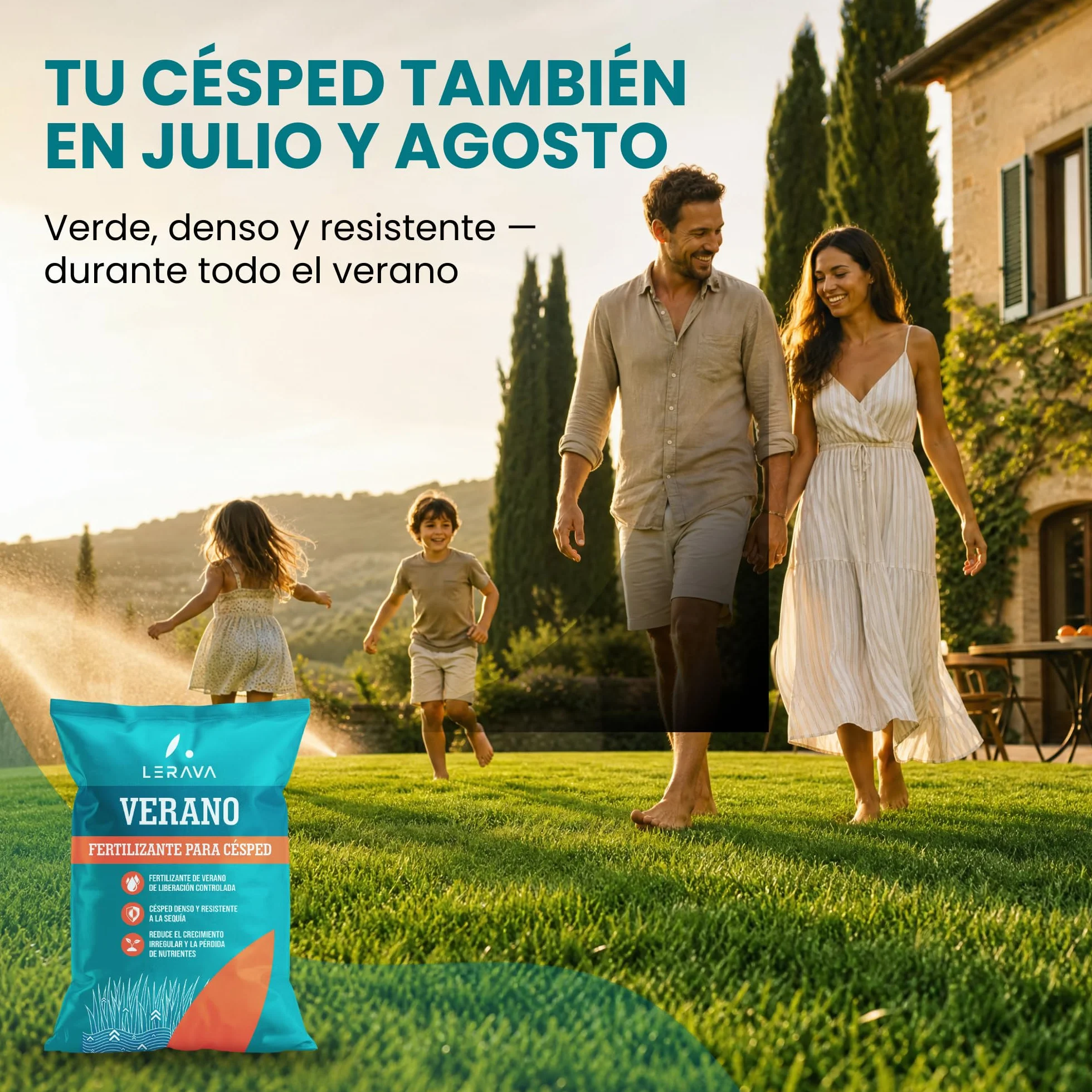 LERAVA® Abono para césped verano 70m² Fertilizante granulado liberación lenta