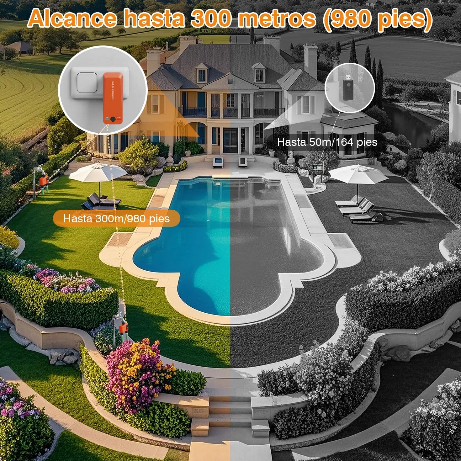Programador de Riego WiFi 2 Salidas 300 Metros RF Entrada de Latón Retardo Lluvia Temporizador Automático Jardín Compatible Alexa Smart Life