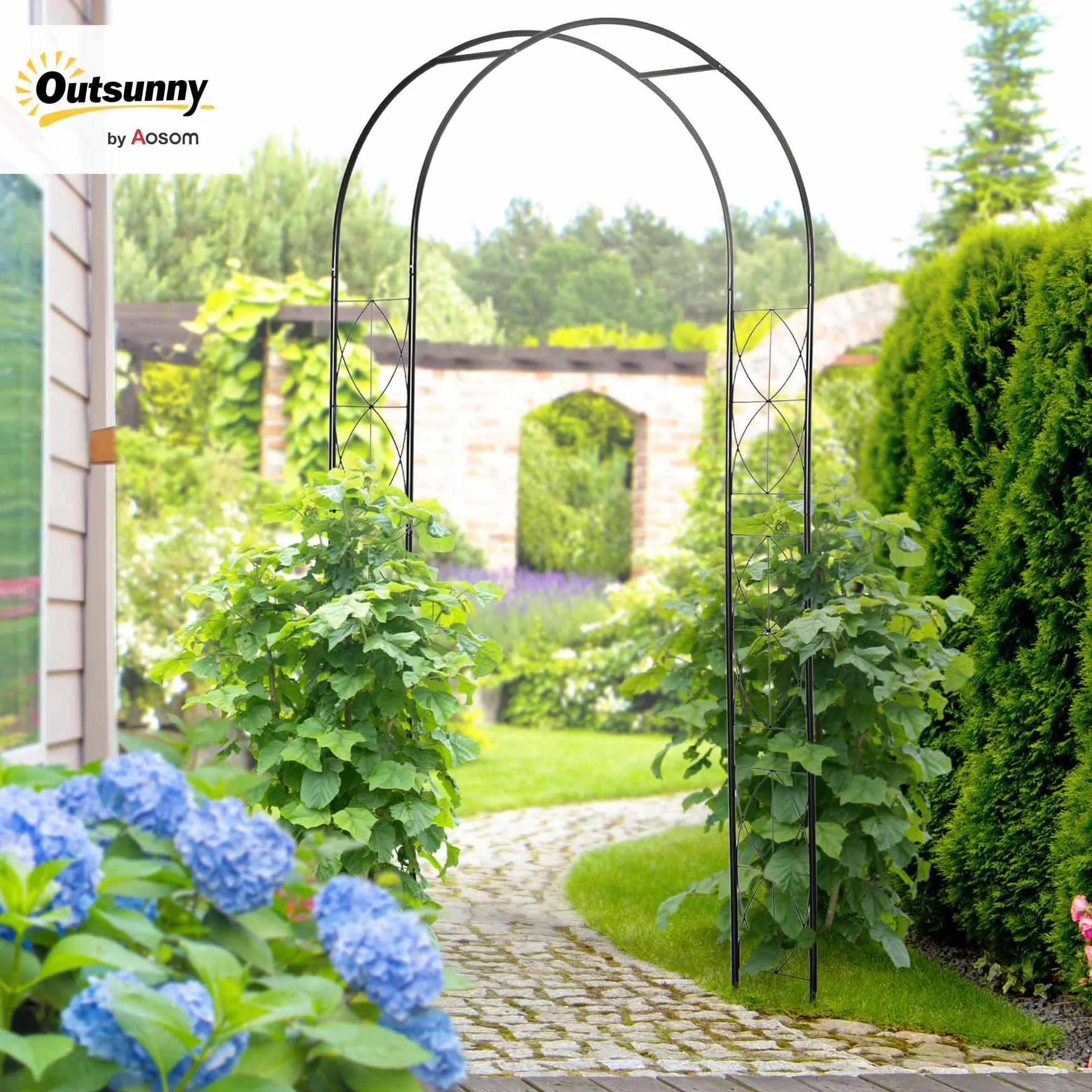 Outsunny Arco de Jardín de Metal Arco de Rosas Arco de Boda Diseño Enrejado para Plantas Trepadoras para Decoración Patio Terraza 114x30x230 cm Negro