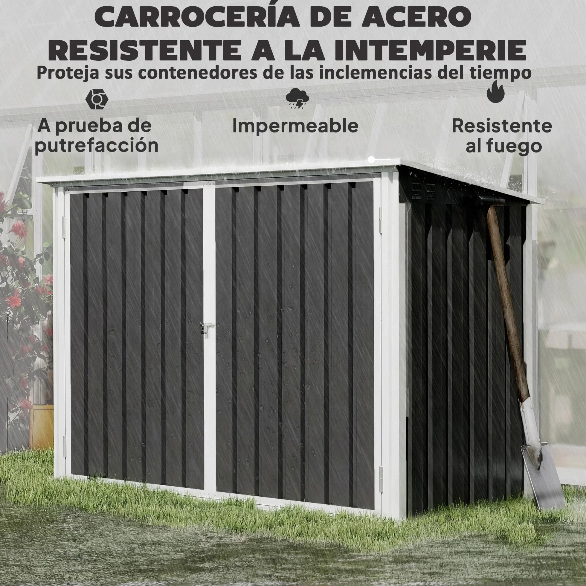 Outsunny Cobertizo para Contenedor de Basura Doble, Acero Galvanizado, 179.5x108x129.5 cm, Gris Oscuro