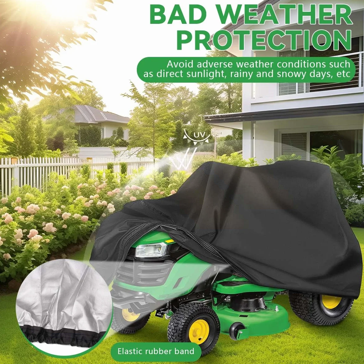 OBTANIM Funda impermeable para cortacésped de exterior, poliéster Oxford resistente al polvo, protección contra el polvo, cubierta para tractor de césped de hasta 54 pulgadas, con cordón y bolsa de